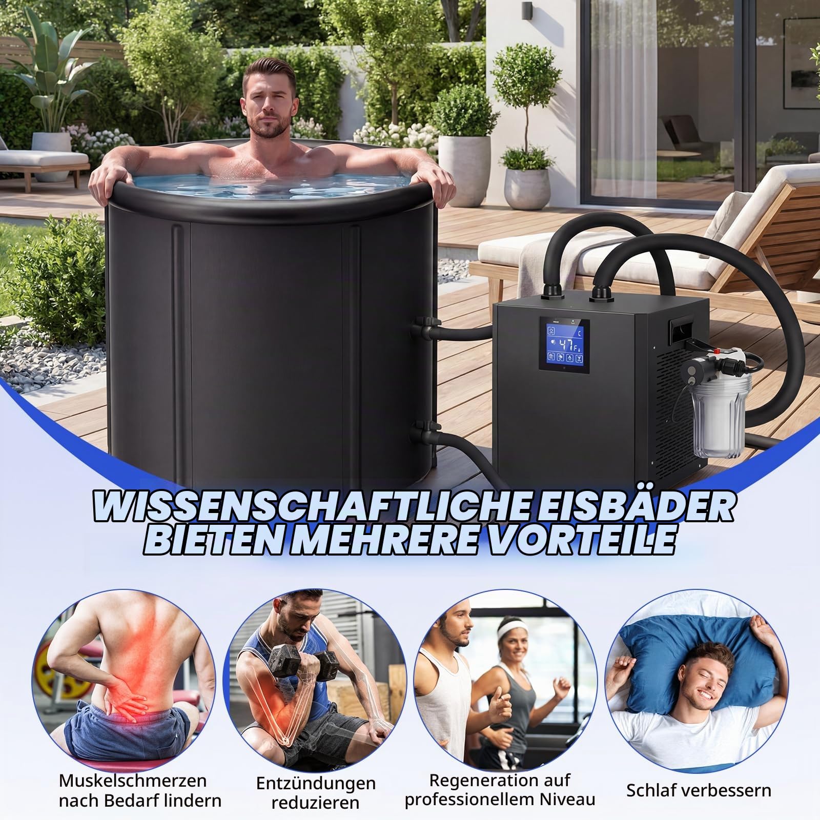 Eisbadkühler,1/3 PS Water Chiller Kit für Eisbad,eisbad kühlgerät 300L eisbad wasserkühler EisbadküHler Touchscreen,Fernbedienung 39-122℉ Mit Pumpe Und Filte for Die Erholung Und Therapie Zu Hause