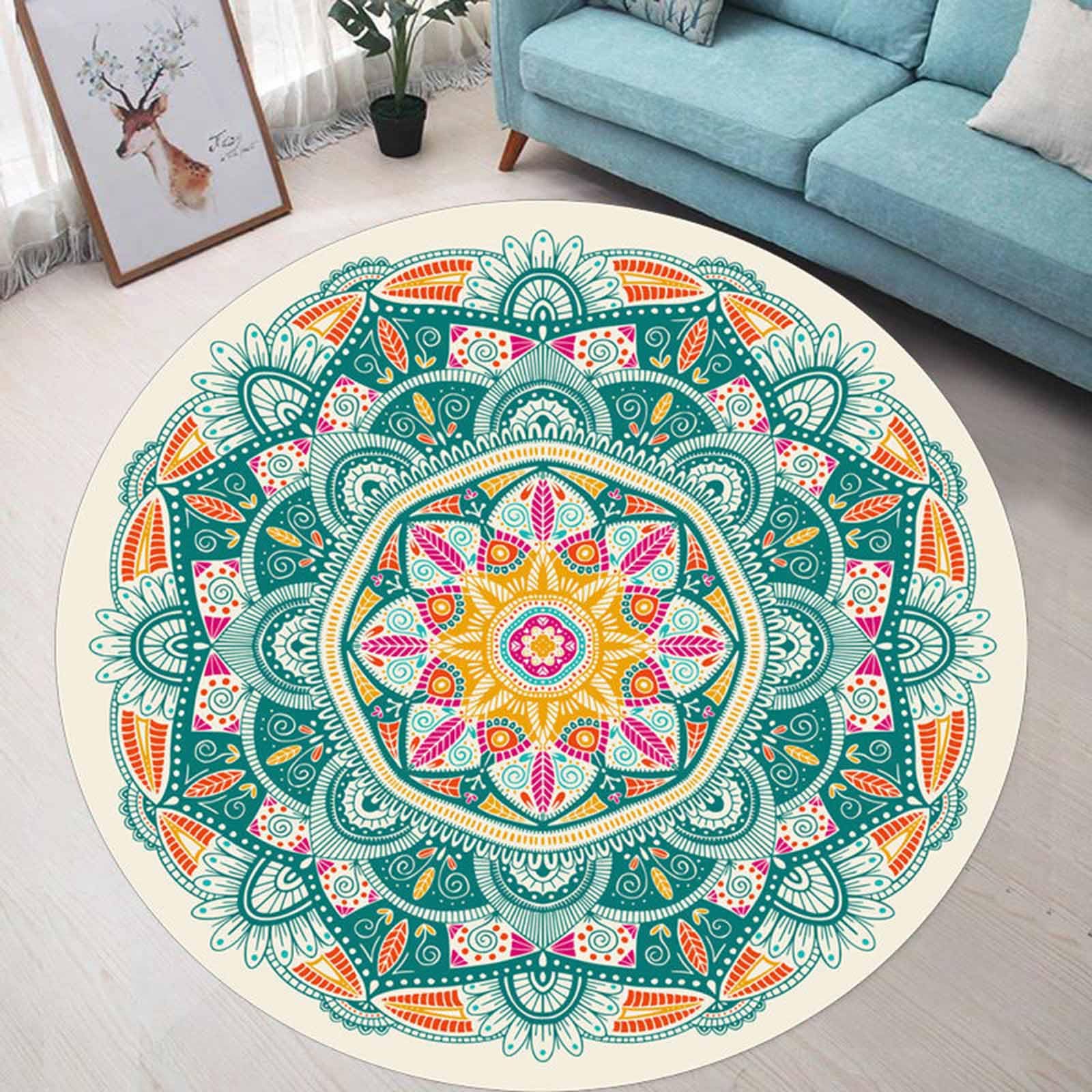 Tapis de Couloir Traditionnel Rond pour Salon Turquoise Moutarde Beige 60cm 80cm 100cm 120cm 140cm 160cm 180cm 200cm Tapis Extra Large Chambre à Coucher terrasse