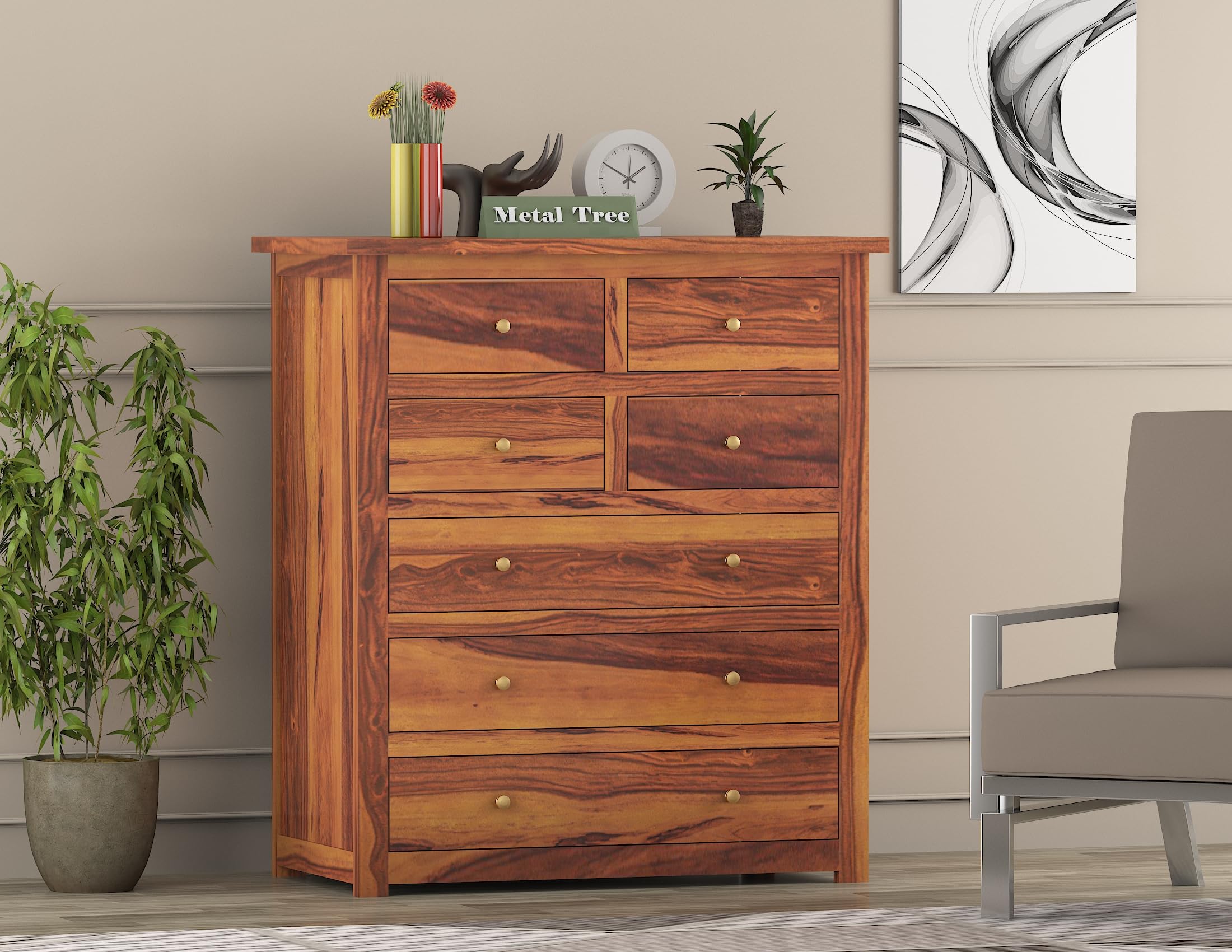 Wooden Chest of Drawer with 7 Drawer Storage for Living Room Storage - Solid Wood Chest of Drawers Wooden Drawer Cabinet for Bedroom Home Decor (Honey)-image-46