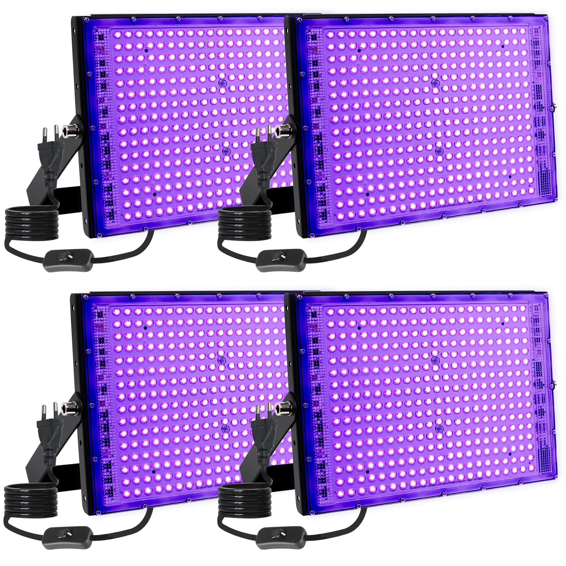 Projecteur LED UV 300W, Lumière Noire 395 nm, IP65 Étanche, Lampe UV Puissante pour Fête Fluorescente, Soirée Blacklight, Affiche Fluorescente, Anniversaire, Halloween (4 Pièce)