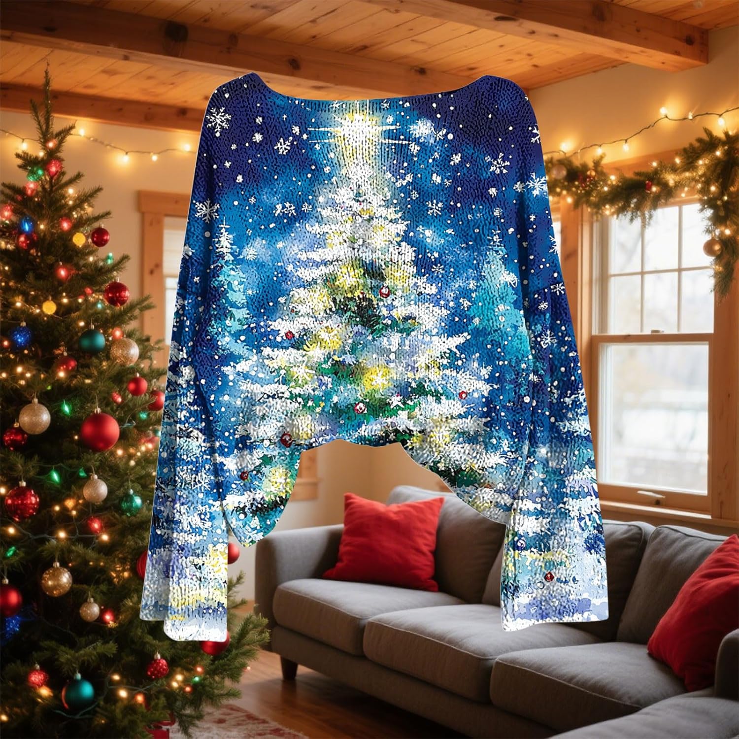 YRAETENM Christmas Shirts for Women Lightweight Funny Xmas Graphic Knit Pullover Casual Crew Neck Long Sleeve Holiday Tops