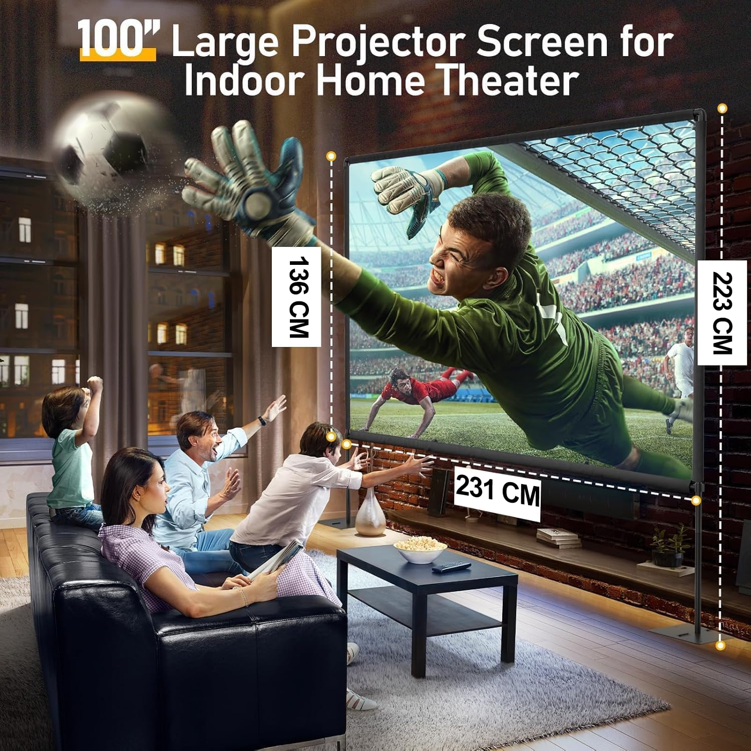 Écran de Projection avec Support 100 Pouces, EMART Toile de Projection Portable 16:9 HD 4K Adapté Intérieur et Extérieur avec Sac Transport et Base Robuste, pour Le Jardin, Fêtes et Home Cinéma