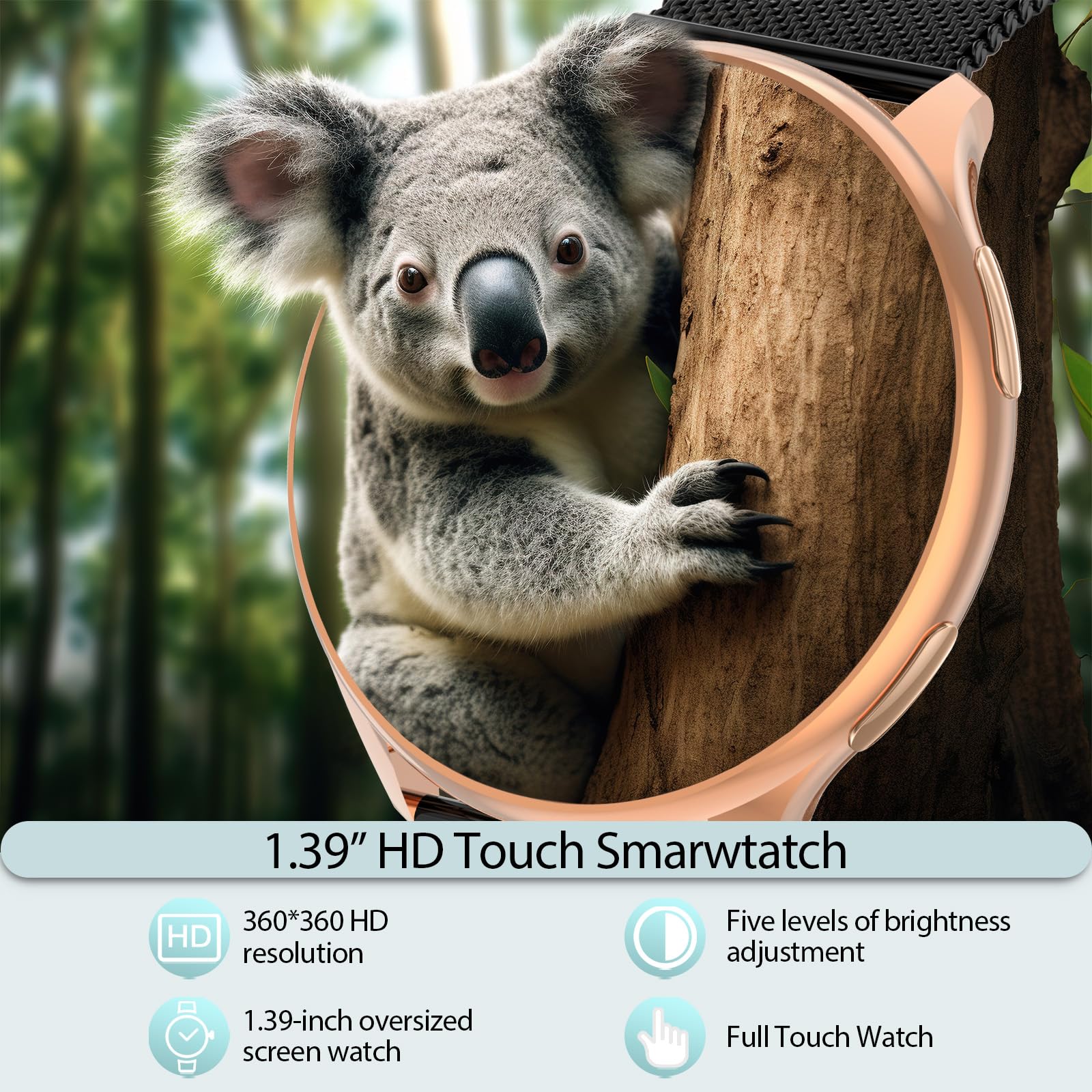 QEYUMYEU 2025 Smartwatch Donna con ET/HRV/SIRI - 1.39" TFT Orologio con Chiamate, 24H Sonno Cardiofrequenzimetro, SpO2, Ciclo Mestruale, IP68, Monitoraggio Fitness, per Android & iOS (Oro nero)