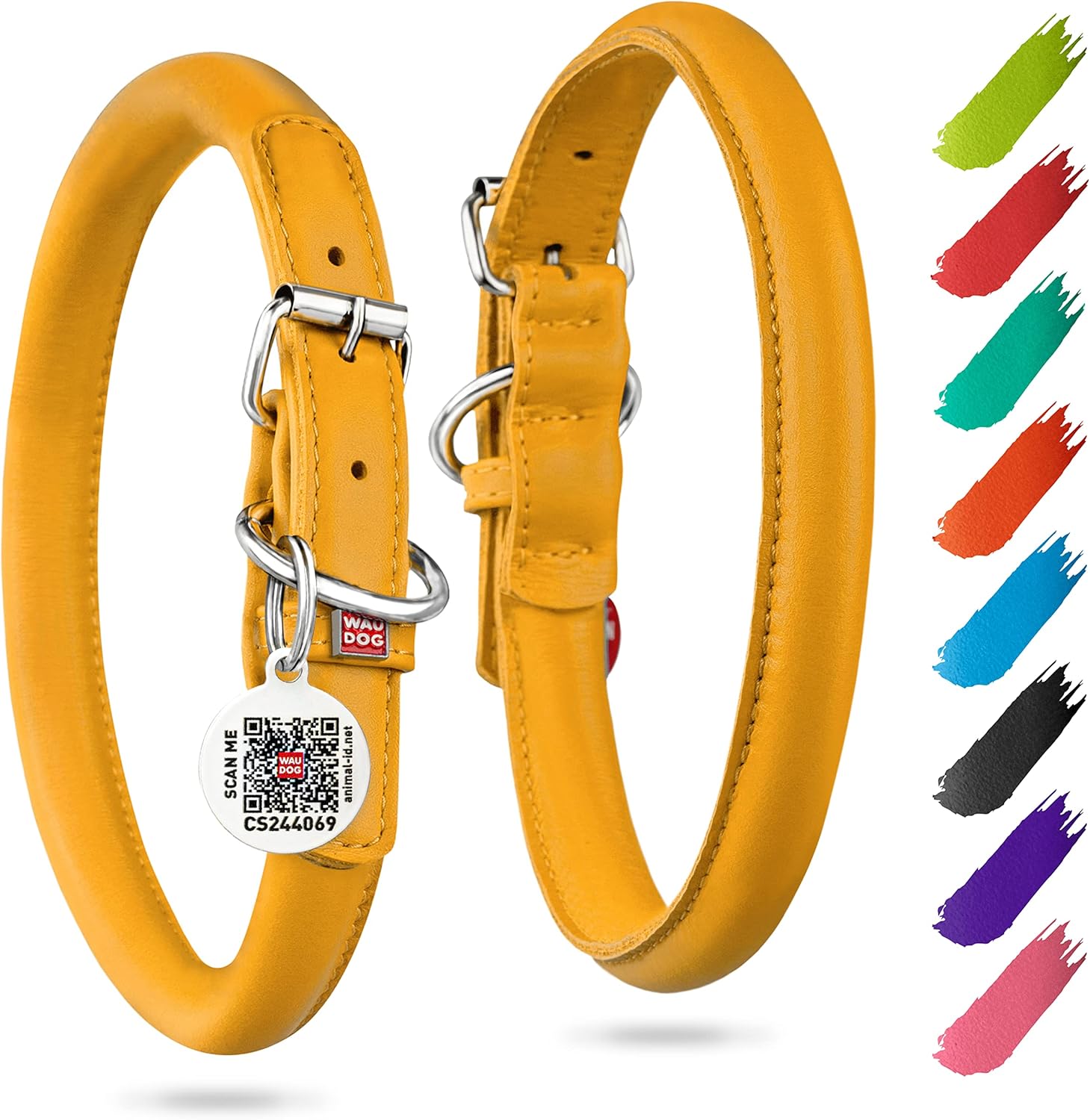 WAUDOG Ultra Soft Rolled Leather Dog Collar for Small Dogs