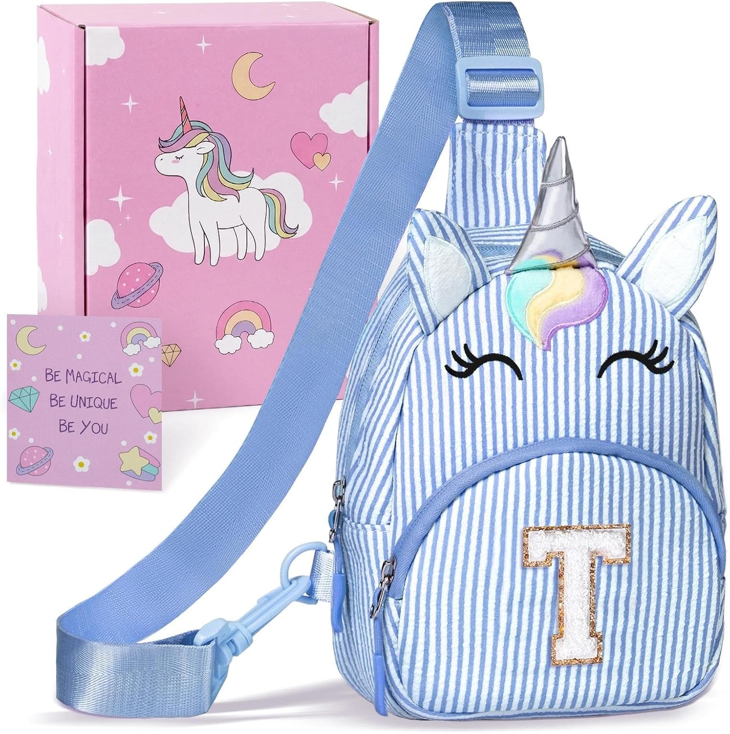 COSHAYSOO Unicorn Toddler Little Girl Gifts Handbag Crossbody Blue Letter T