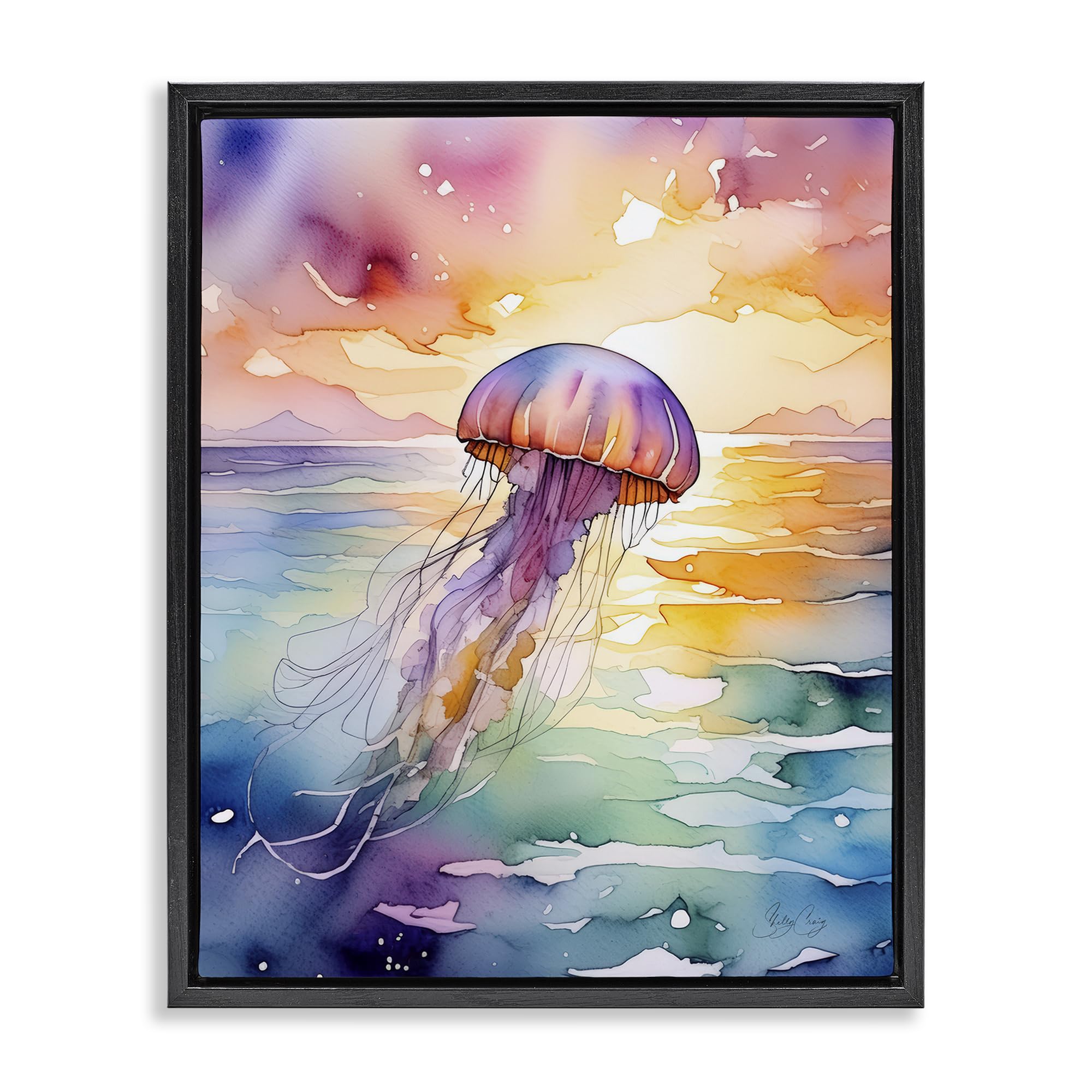 Stupell Industries 'Celestial Drift Jellyfish', Floating Frame Canvas Art, Black, 25 x 31 Inches, Easy to Hang and Sturdy, Made in USA, by Shelly Craig