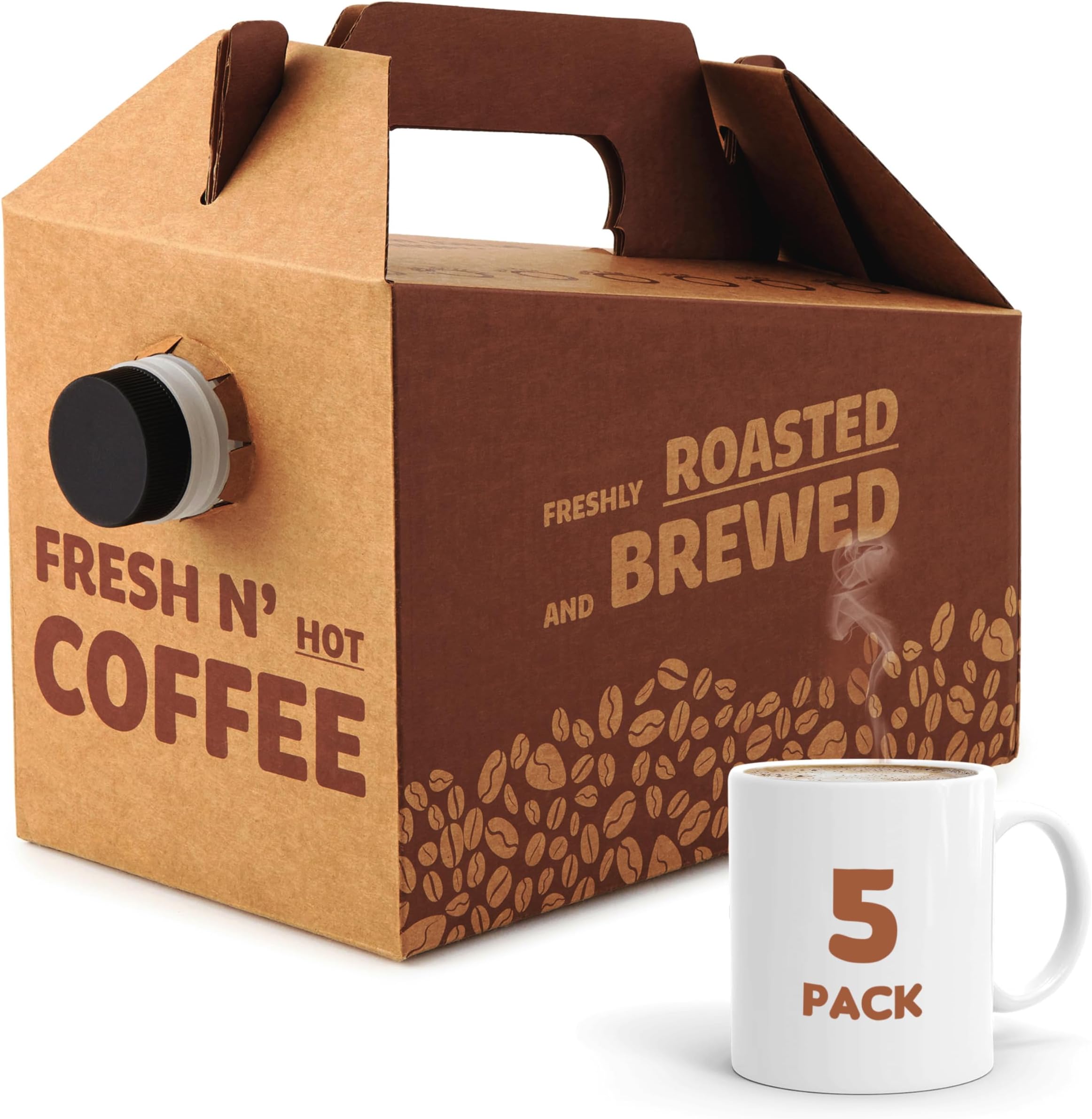 (5 Pack) 96 oz Disposable Coffee Box Dispensers, Insulated Hot Cold Bulk Beverage Server Carafe, Coffee Carrier with Handle Take Out Containers, Cardboard Coffee Traveler To Go Boxes