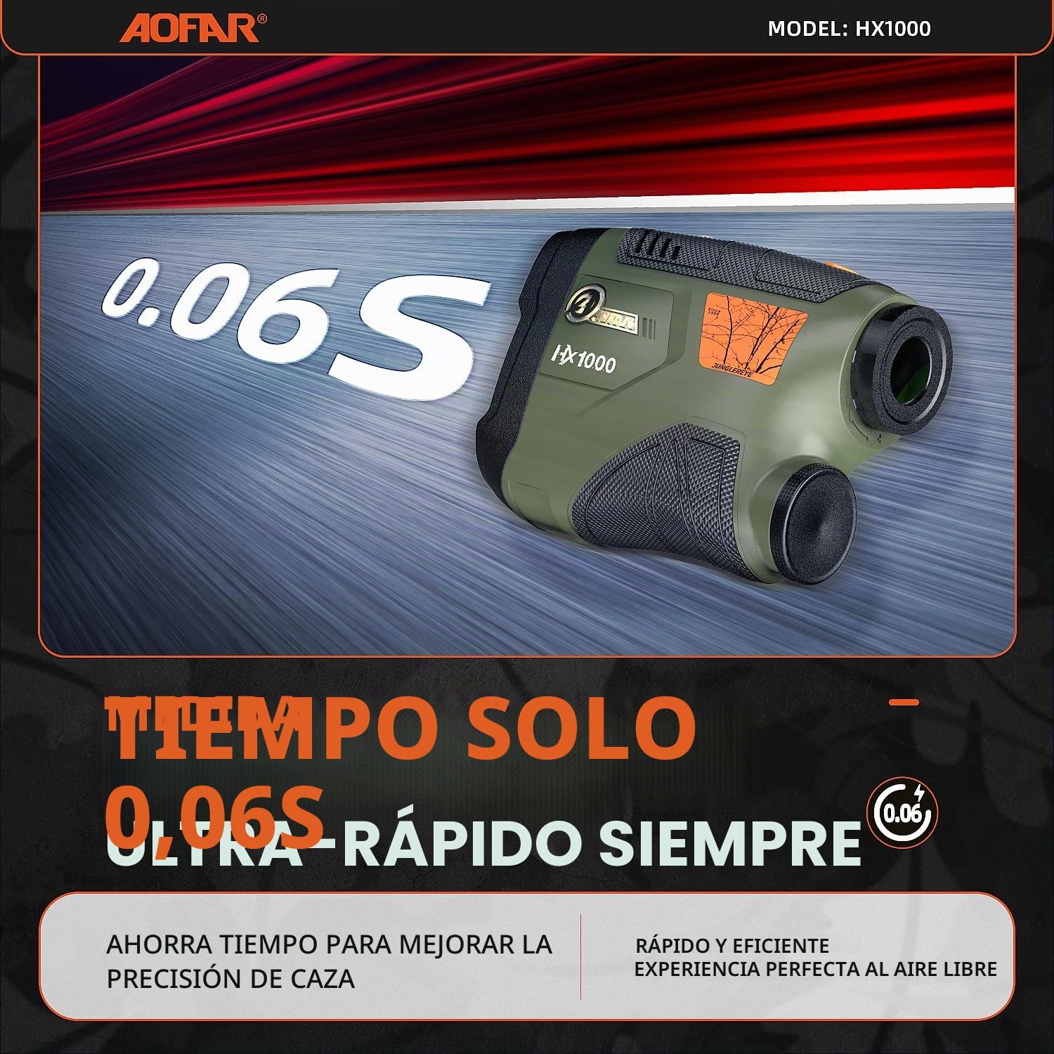 AOFAR HX1000 Telémetro de Caza y Tiro con Arco, Alcance 1000 Yardas, Medición de Distancia Angular y Horizontal, 6X Aumento, Modos de Escaneo y Velocidad, Resistente al Agua, con Batería Incluida