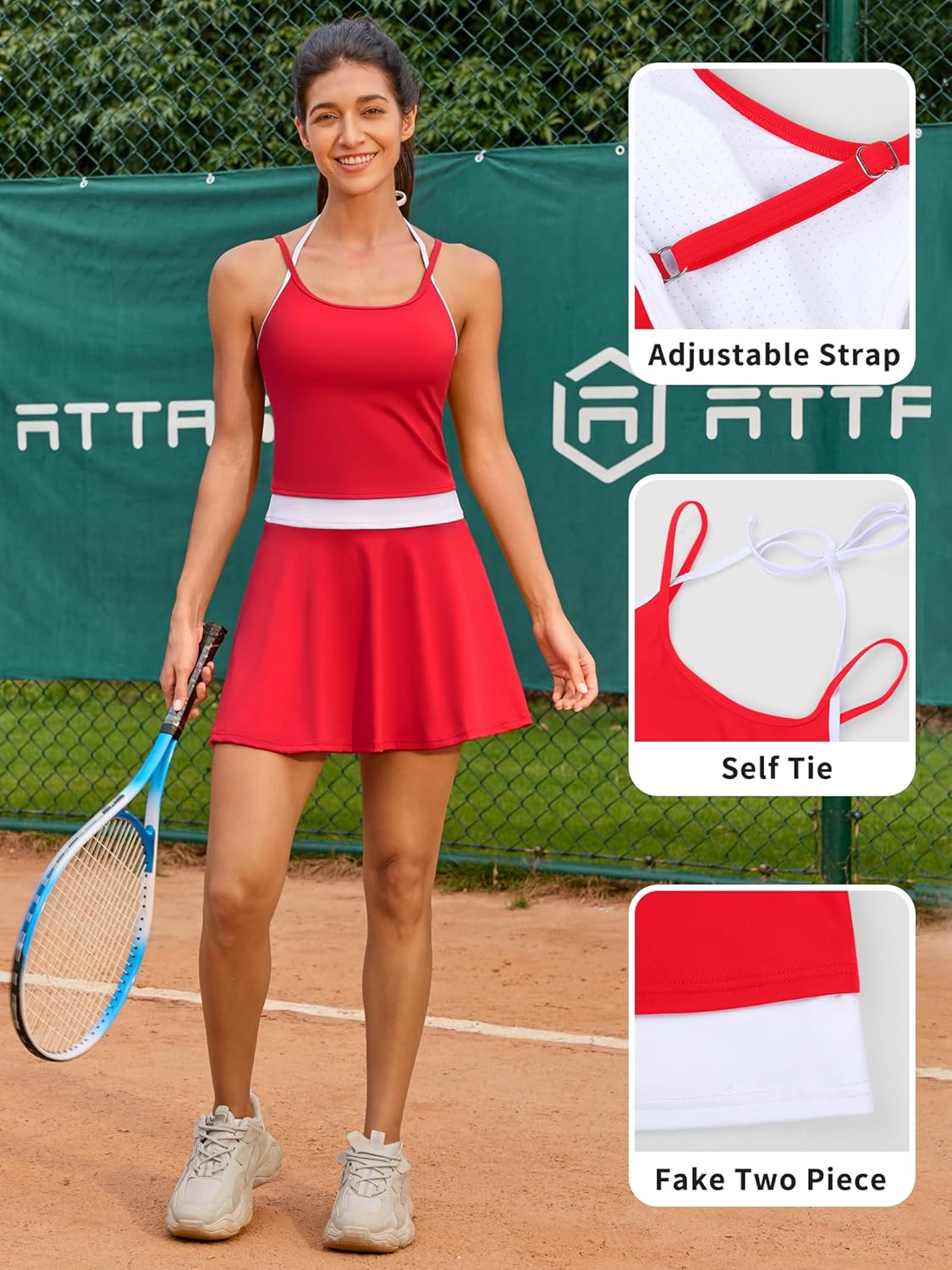 ATTRACO Women Tennis Dress with Built-in Bra and Shorts Spaghetti Strap Sleeveless Golf Skirt Set - Image 5