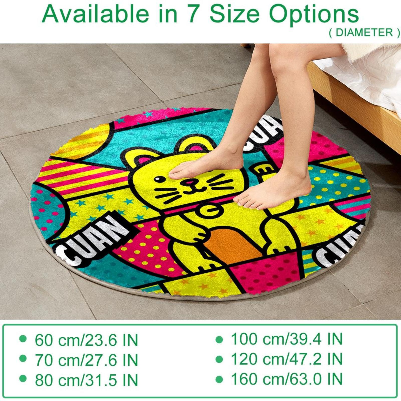 Tapis à poils longs doux et moelleux pour salon, chambre à coucher, chambre d'enfant - Motif chat de la Chine - 80 cm