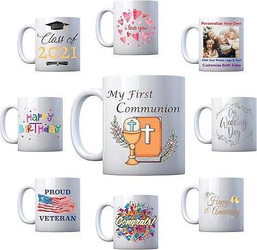 PersonalizationStreet - My First Comunion - Taza de café de cerámica personalizada de 12.8fl oz con cualquier texto, foto o logotipo