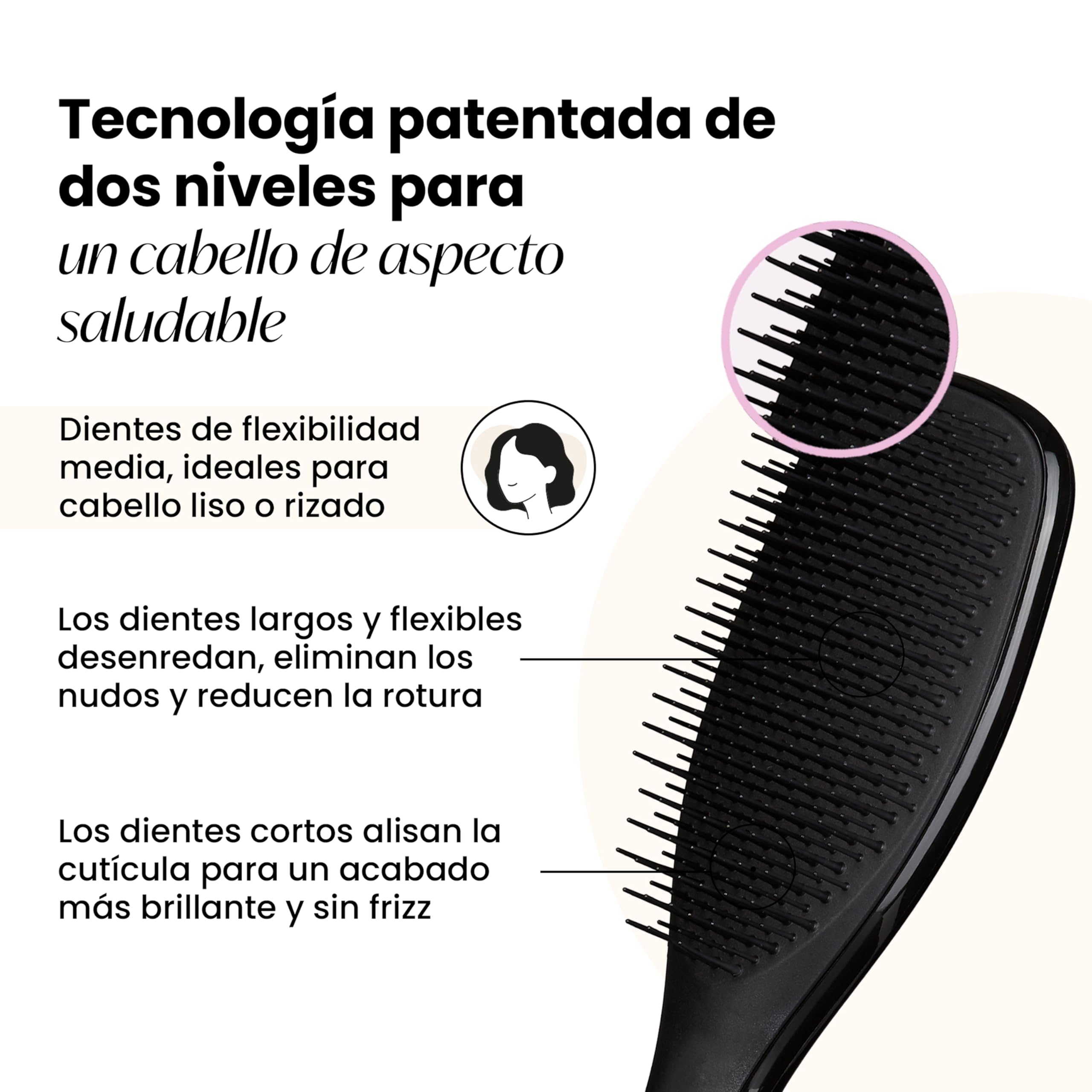 Tangle Teezer Ultimate Detangler Hairbrush - Cepillo Desenredante para Pelo Seco y Mojado - Apto para Todo Tipo de Cabello - Púas de Doble Altura para Menos Rotura y Sin Nudos - Negro Regaliz