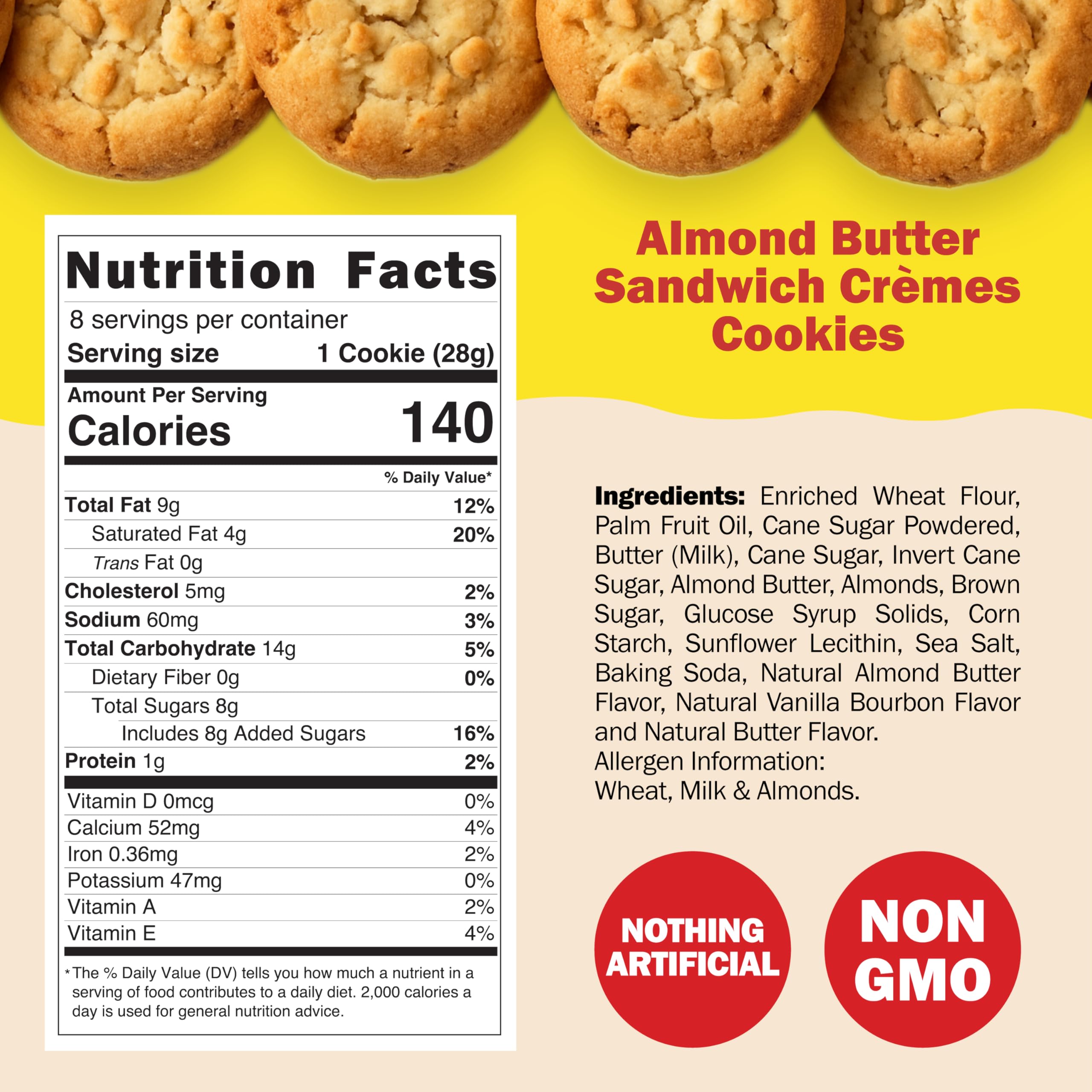 CHEF SANG Individually Wrapped Butter Cookies Real Almond Butter Cream Filling No Artificial Flavors or Preservatives Non-GMO On-The-Go — view 2