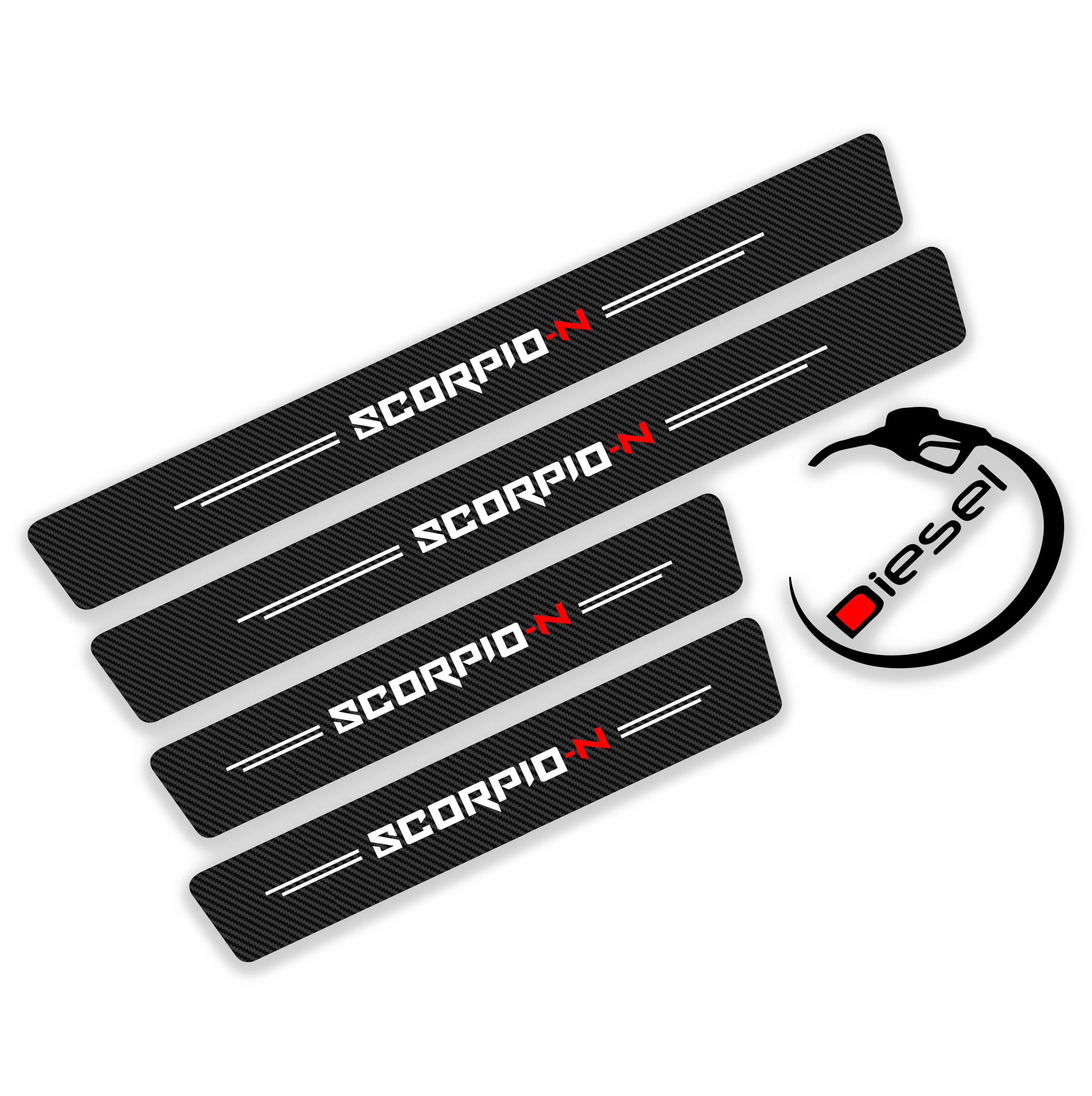 Car Door Carbon Fibre Wrap Sill Anti-Scratch Guard Protector for Mahindra Scorpio N Black Carbon and White Logo 4 pcs Front and Rear-image-33