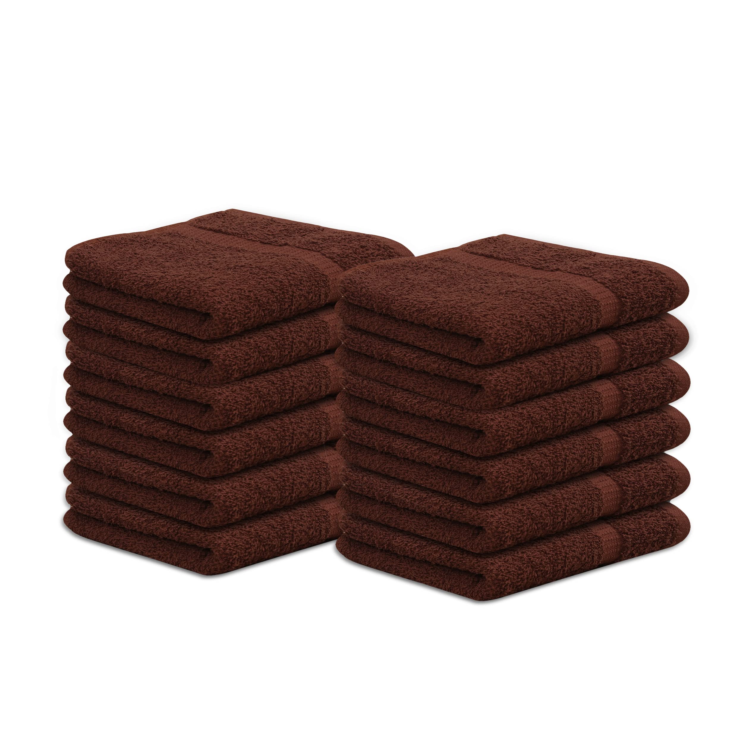 GOLD TEXTILES Wash Cloths 12 Pack (13x13 Inches, Brown) Soft Rinspun Cotton Washcloths, Premium Highly Absorbent and Quick-Drying Face Towels Daily use for Showering, Gym, Spa, Hotel