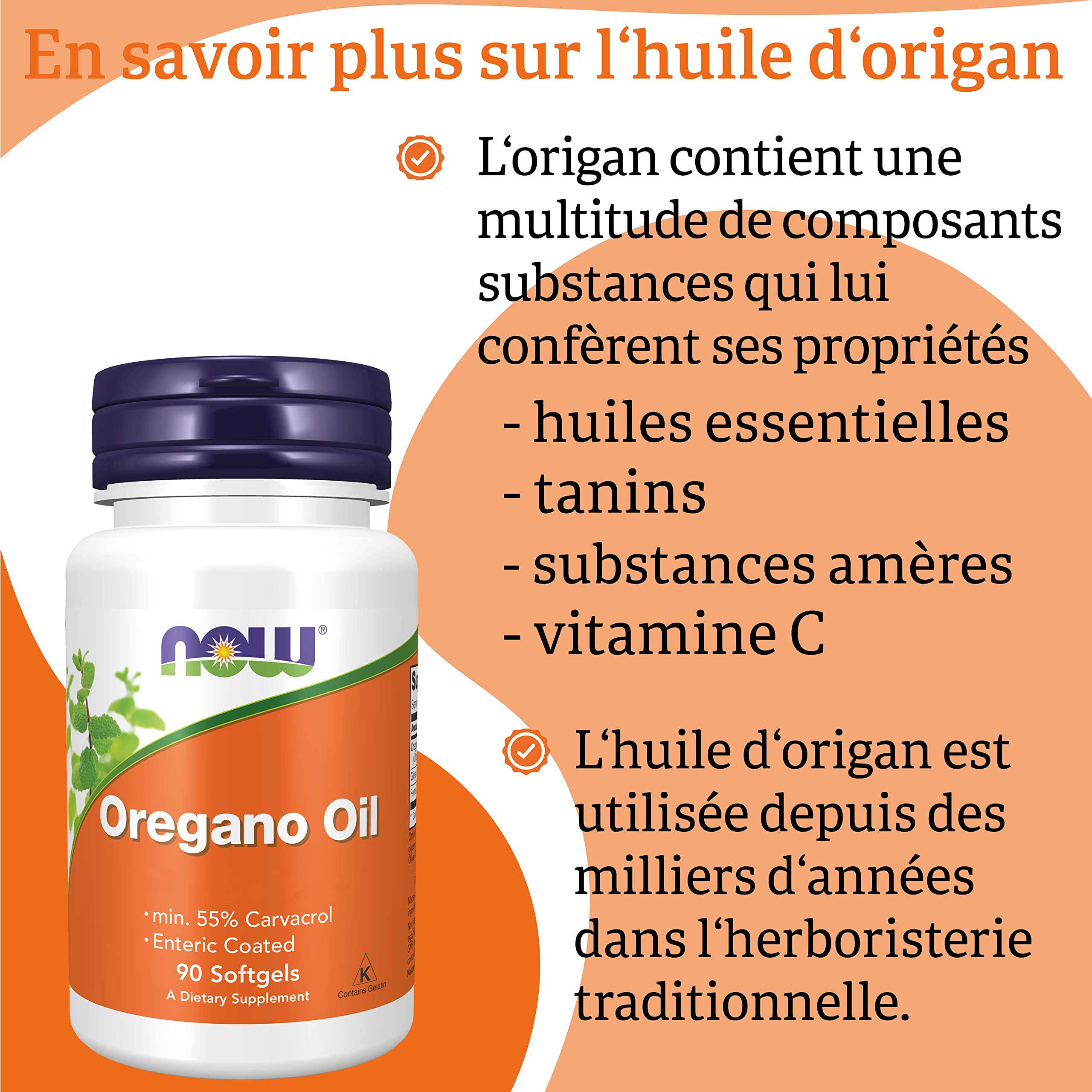 Now Foods, Oregane Oil (Huile d'Origan), 90 Gélules, Testé en Laboratoire, Végétal, Sans Gluten, Sans Soja, Sans OGM