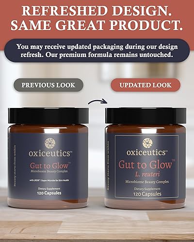 Miniatura 7 de Oxiceutics - Probióticos Gut to Glow l reuteri por el autor Dr. William Davis. Apoya el eje de la piel intestinal con colágeno marino y ácido