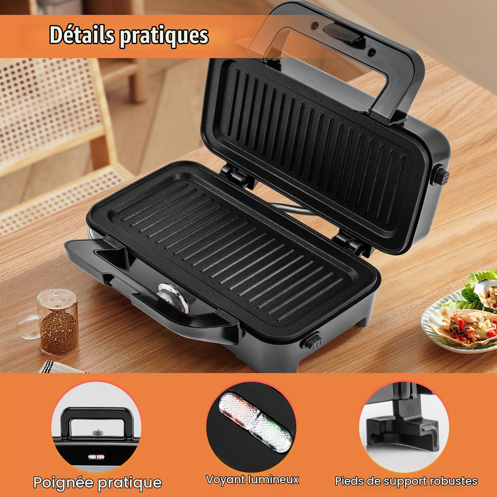 SOARS Appareil Croque Monsieur 3 en 1 1200W, Machine à Panini Électrique