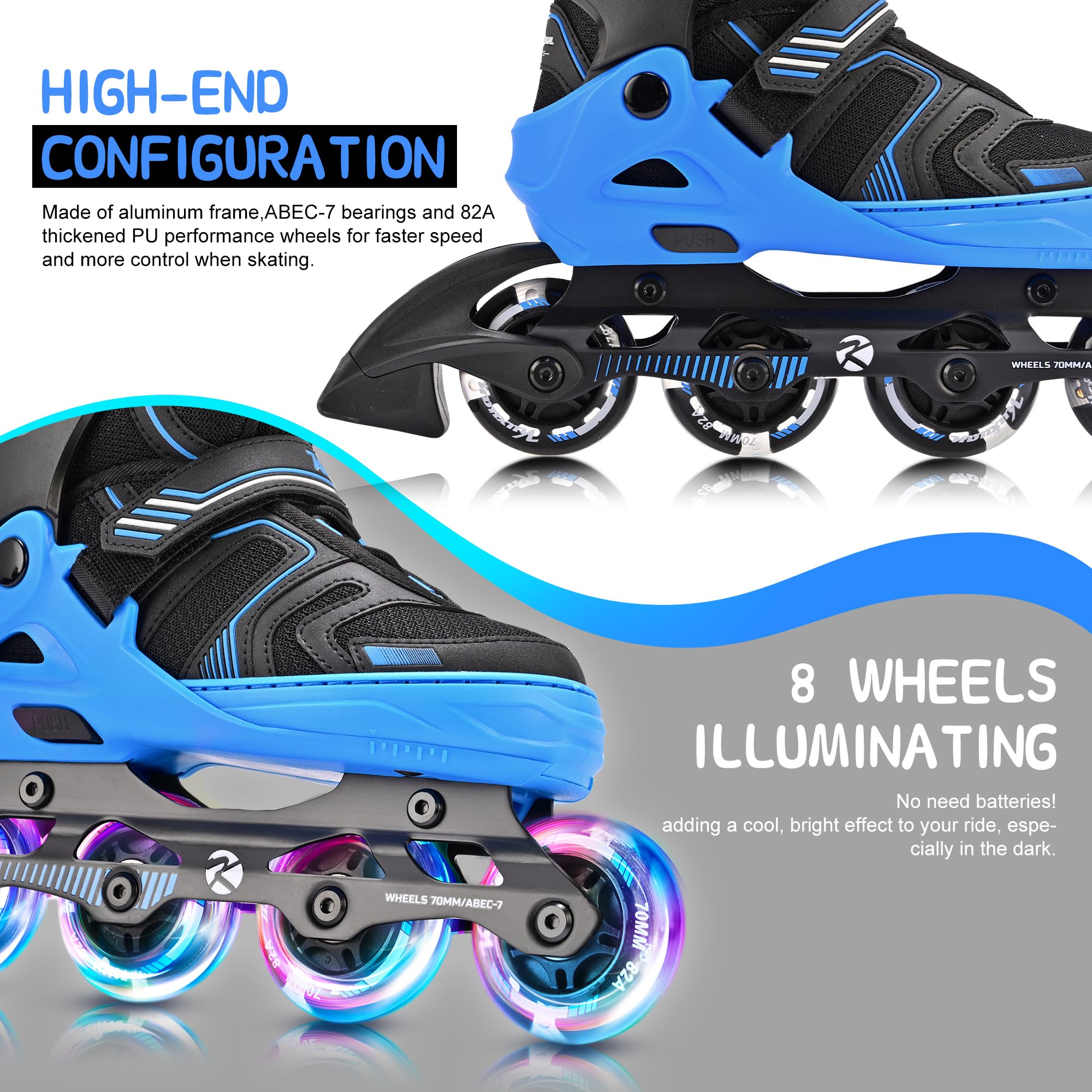 Kuxuan Skates Patins à roulettes réglables pour garçons, filles, enfants avec roues lumineuses, pour adolescents, débutants, femmes