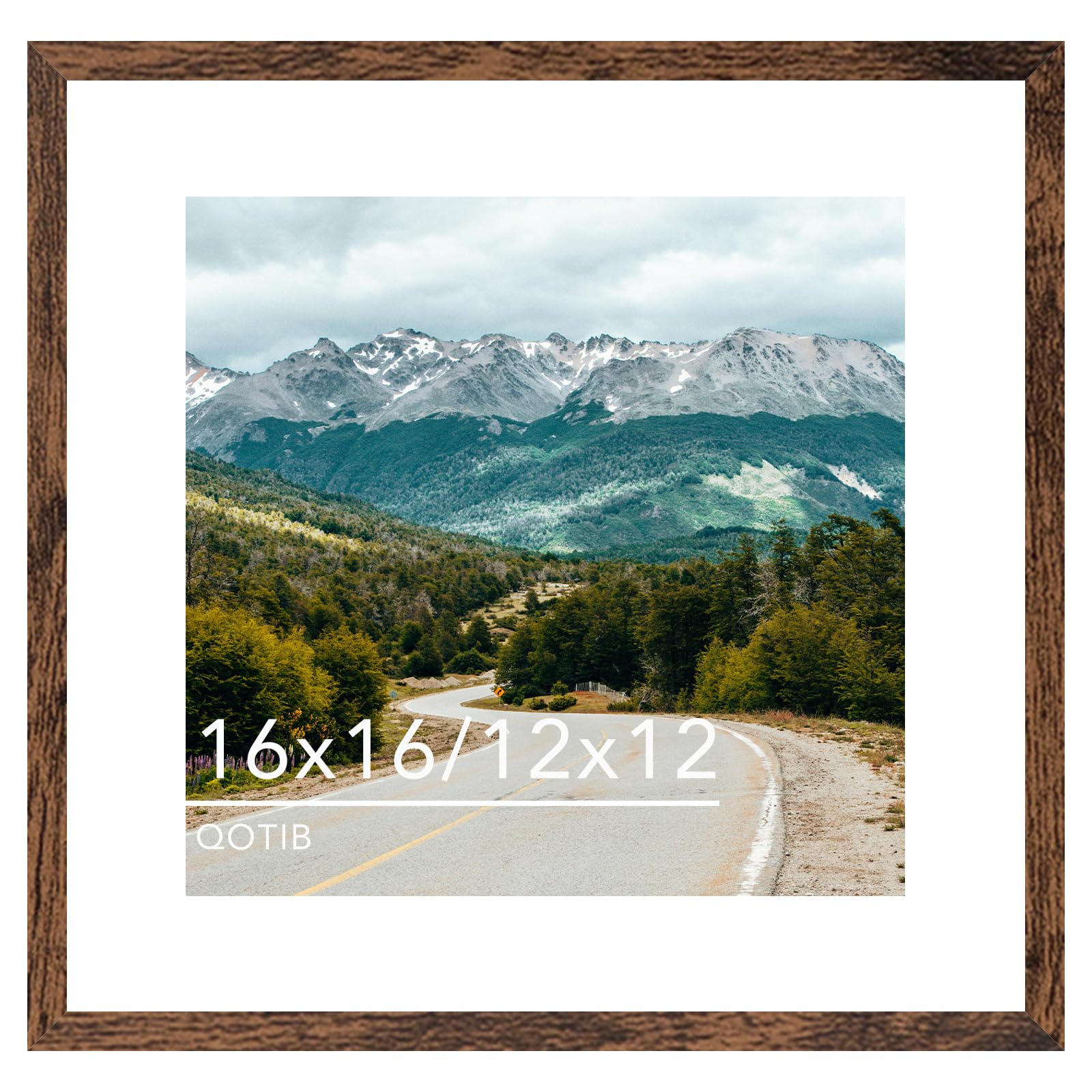 wood 16x16 inches picture frame with 12x12 mat deep brown, display 12x12 with mat or 16x16 without mat, wood 16 by 16 photo frame, 16 x 16 frame for wall hanging display, deep brown