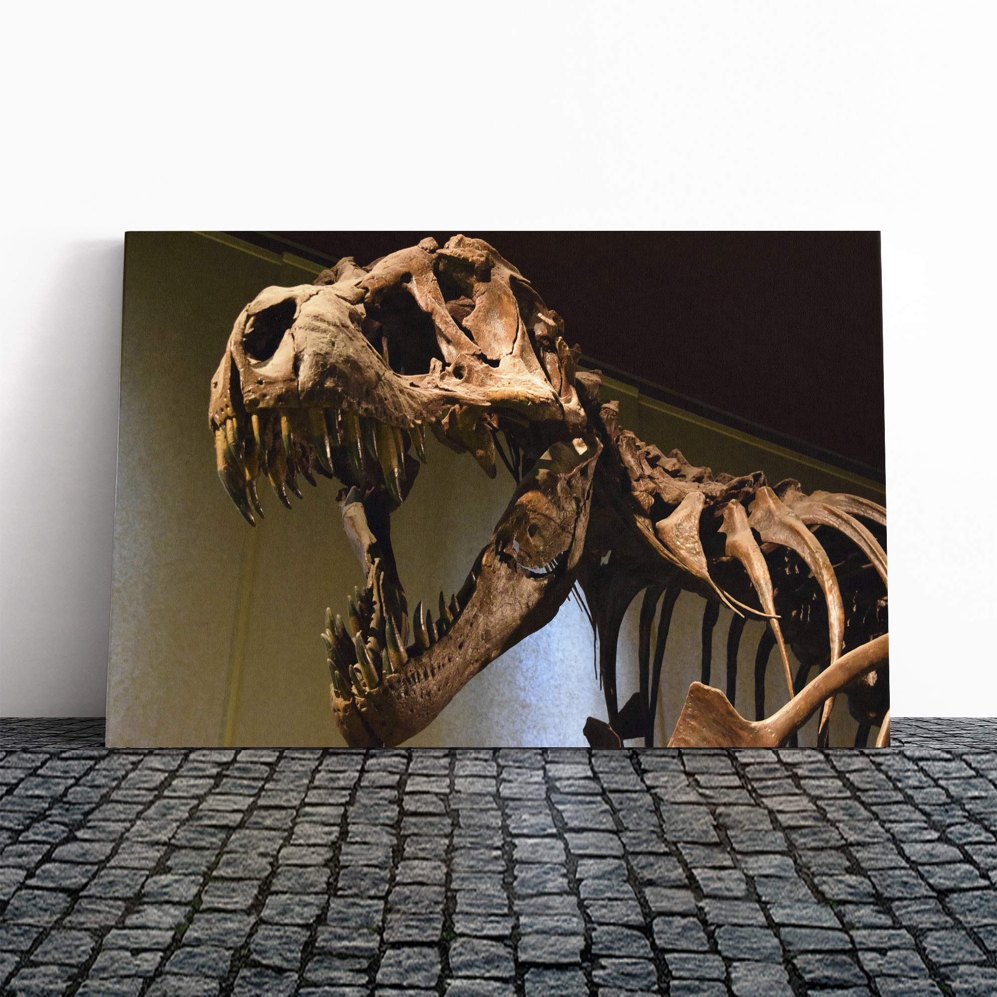 Dinosaur Skeleton T Rex Canvas Print | Gallery Wrapped 30mm Frame Wall Art | 24x16 inches | Ready to Hang | Modern Picture | Living Room Bedroom Lounge Office