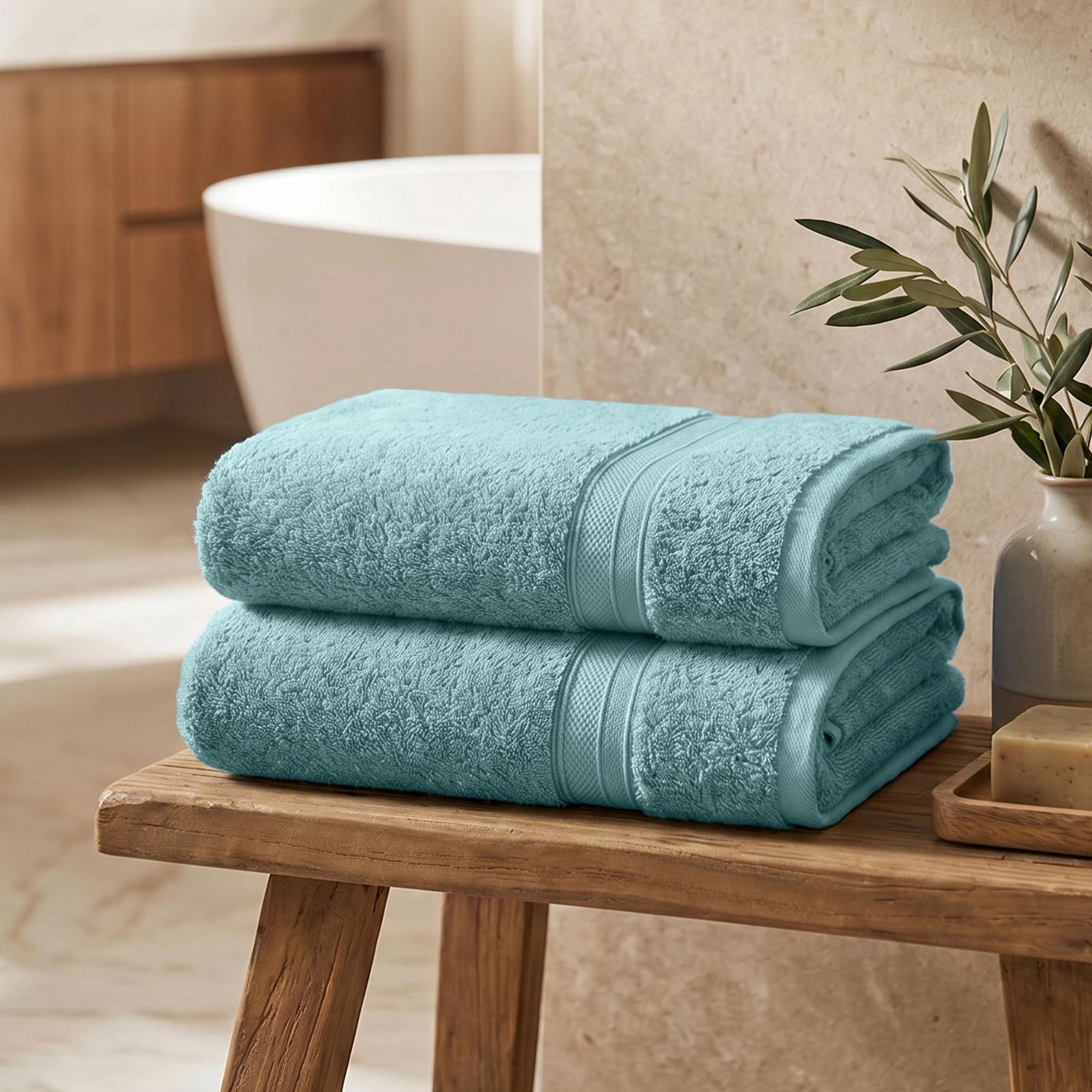 TRIDENT Soft Comfort Air Rich 100% Cotton Towels for Bath, 500 GSM Large Size Bathroom Towels for Men/Women, 2 Pc Bath Towel Set (69cm x 137cm), Nile Blue