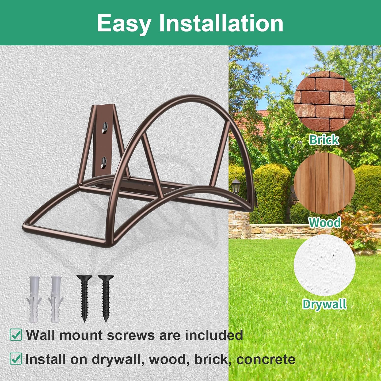 TomCare Garden Hose Holder Heavy Duty Water Hose Holder Wall Mount Holds 150 FT Hoses Hose Hanger Decorative Durable Garden Hose Storage Hose Reel Hose Stand Hose Holders for Outside Yard, Bronze