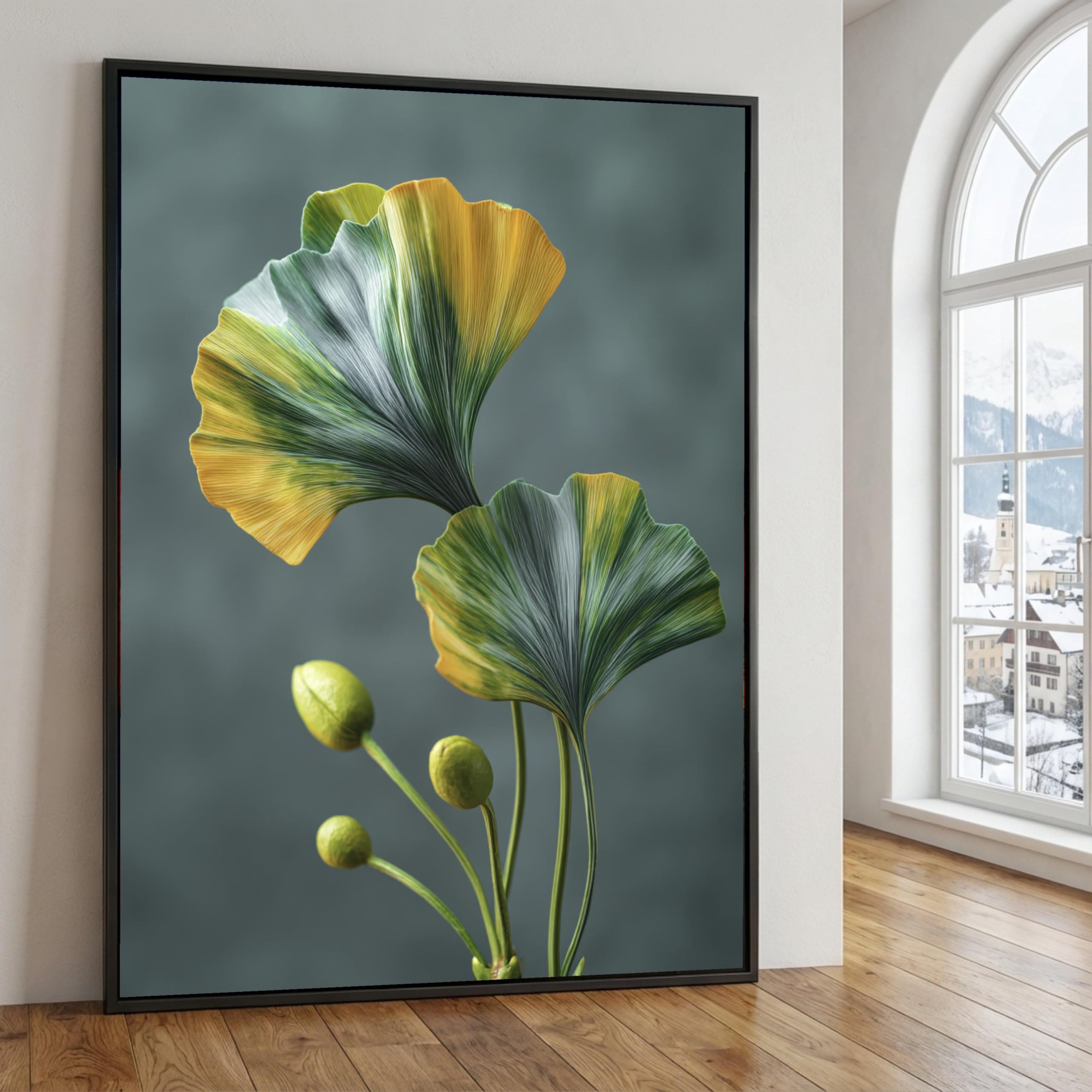 TONGYINLI Ginkgo Biloba Leaves Canvas Art, Modern Botanical Posters and Prints, Foliage Painting for Living Room, Home Wall Decor(70x110cm/Frameless)