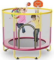 Baotree 6FT Kids Trampoline Ages 1-8 with Safety Enclosure, Basketball Hoop & Dart Board - Indoor Outdoor Toddler Fun