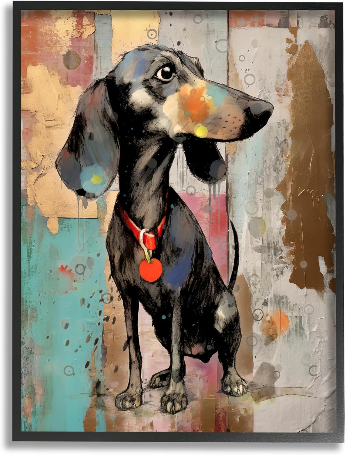 Stupell Industries Dachshund Modern Collage Framed Giclee Art by Enrico McGarrigle Black Framed 16 x 20