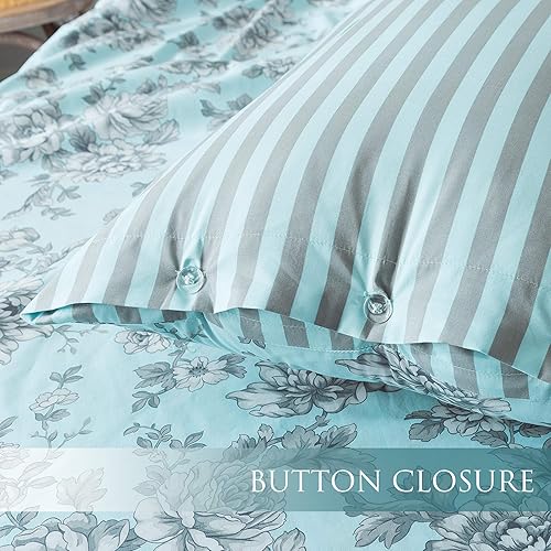 Miniatura 7 de ANNA.Z HOME Juego de funda nórdica de algodón de 3 piezas, tela percal 100% algodón. Diseño reversible real. Telas impresas prelavadas. Suave y de