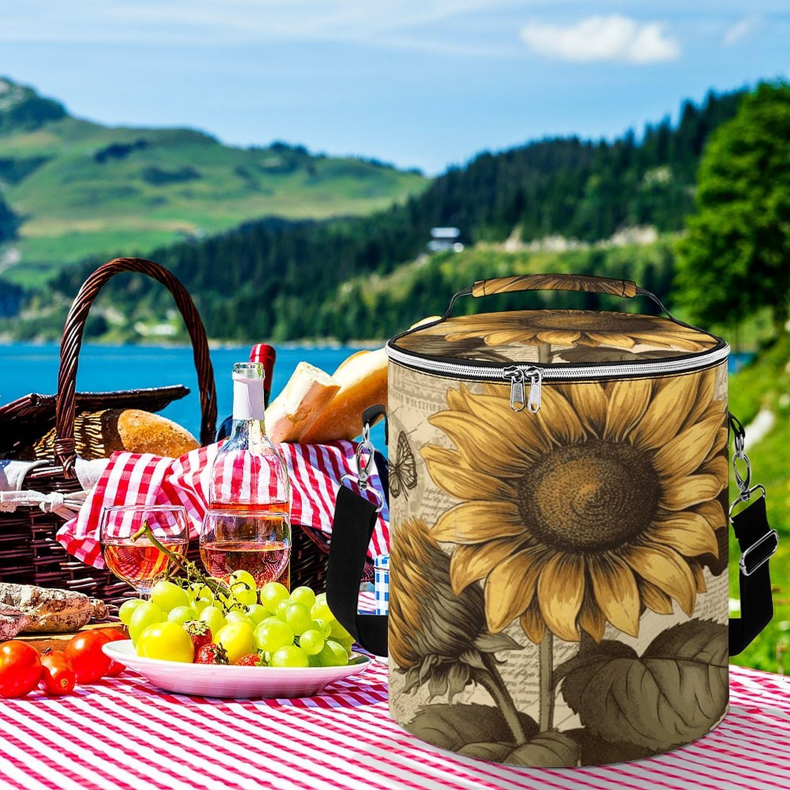 Bolsa térmica suave retro con múltiples bolsillos, bolsa de playa aislada a prueba de fugas, hielera plegable para playa, viajes, trabajo