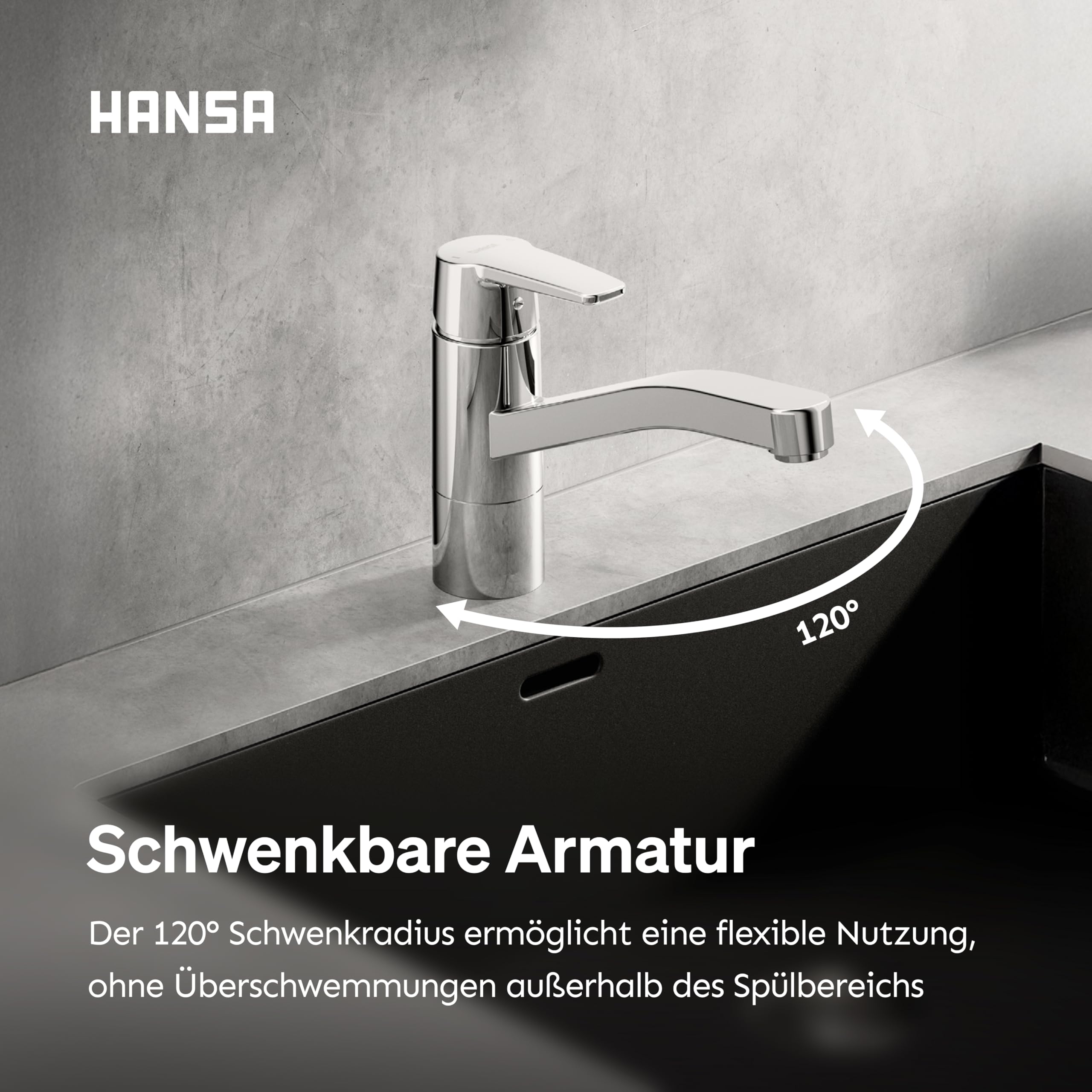 HANSA POLO Küchenarmatur Hochdruck | Armatur 120° schwenkbar I Hoher Auslauf für Töpfe | Wasserhahn Küche aus DZR-Messing I Temperatur & Durchflussbegrenzer I Schnelle Montage am Spülbecken | Chrom