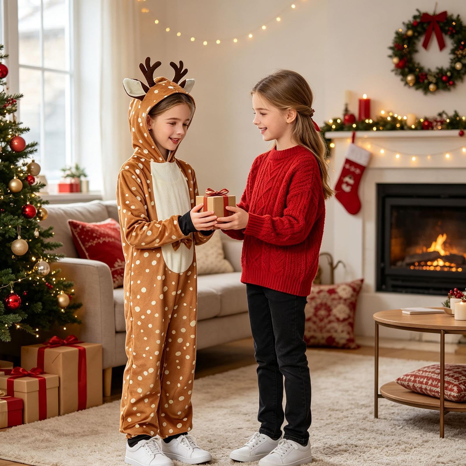 Costume da renna per bambini, con cappuccio, per cosplay, Natale