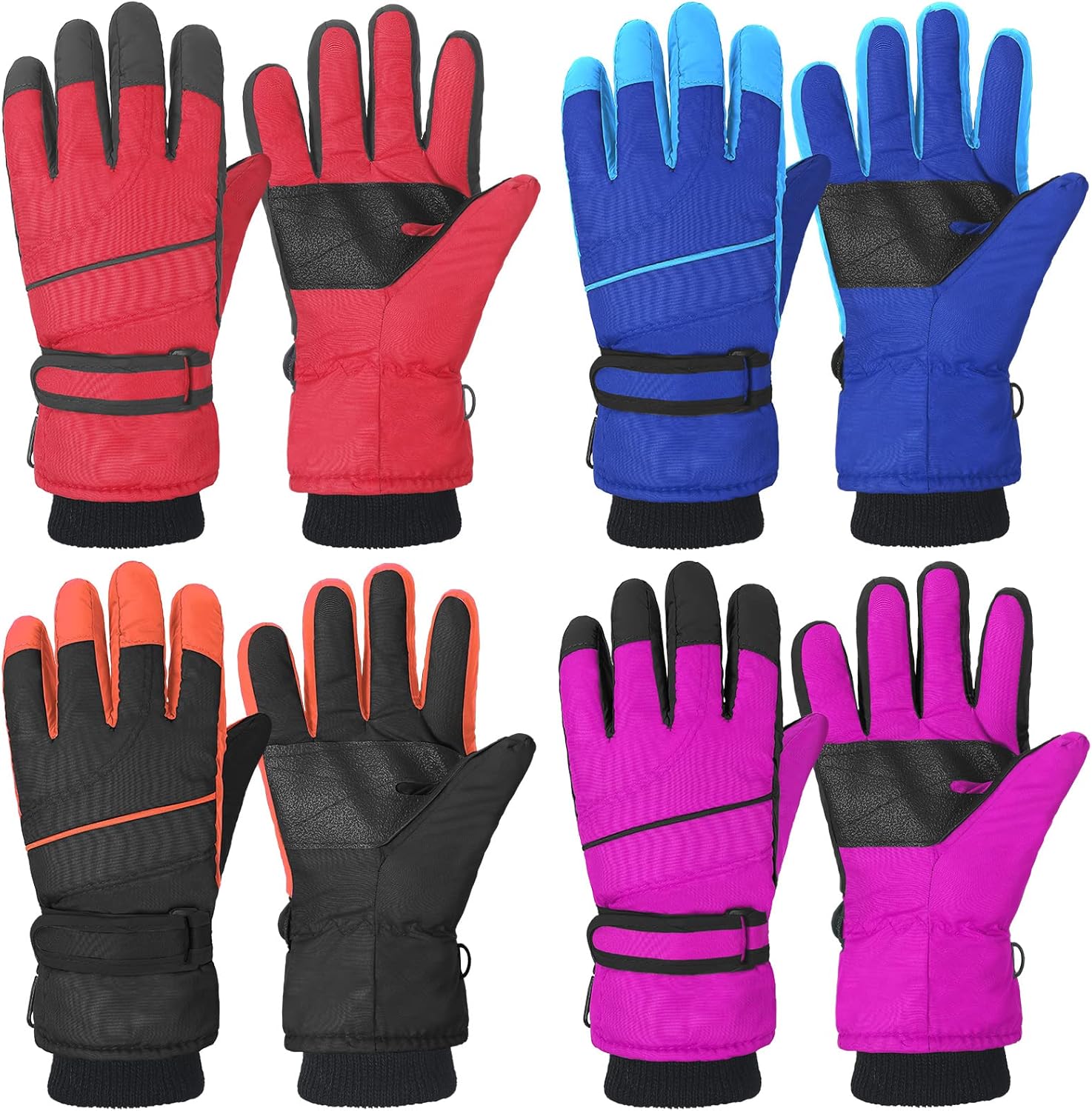 4 Pairs Kids Snow Gloves Winter Ski Gloves Waterproof Warm Gloves