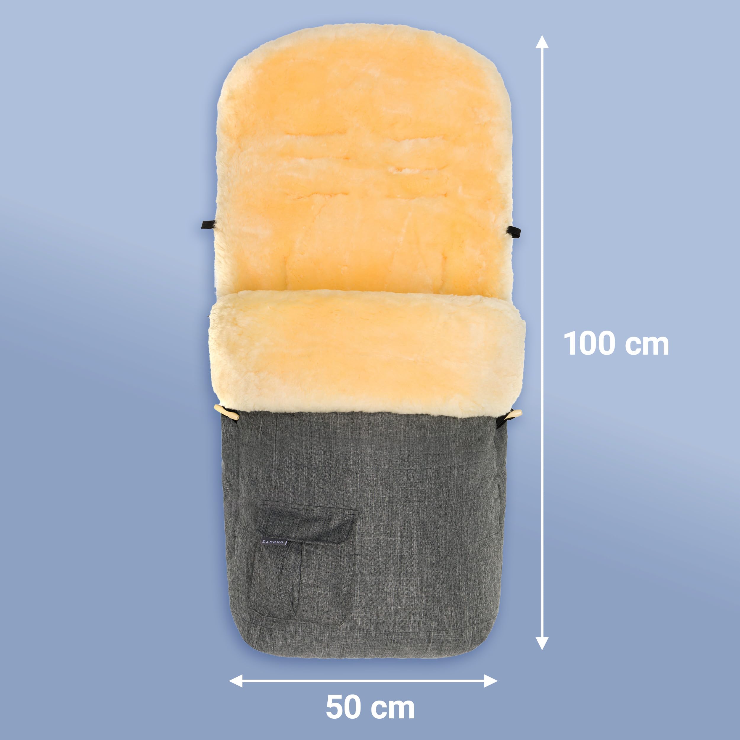Zamboo Lammfell Fußsack 2in1 für Kinderwagen & Buggy - Universal Baby Winterfußsack und Einlage aus Merino Lammwolle für Kinder - Grau