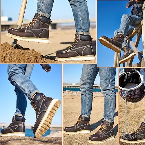 Miniatura 7 de Botas de trabajo para hombres, suela de cuña de punta suave de 6 pulgadas, bota de seguridad impermeable, cómoda construcción para el trabajo