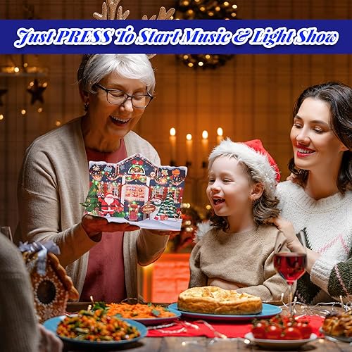 Miniatura 43 de LIGHTS MUSIC - Tarjeta de Navidad emergente 3D con fuegos artificiales, hechas a mano, regalos para madre, padre, hermana con Papá Noel, muñeco