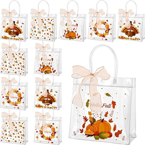 24 bolsas de regalo transparentes de Acción de Gracias con asas, bolsas de regalo de Acción de Gracias, bolsas de regalo de otoño, bolsas de regalo