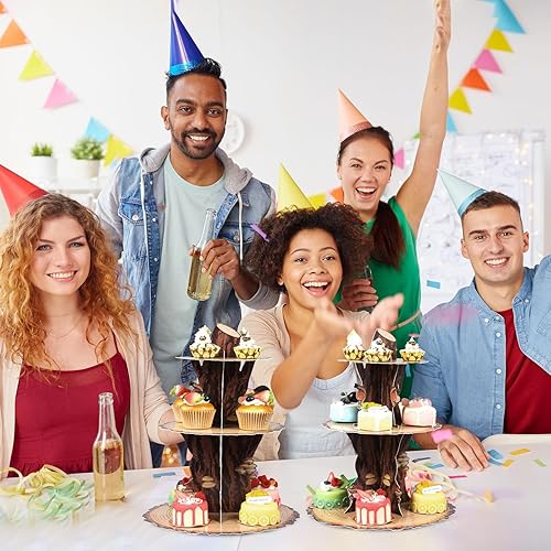 Miniatura 15 de Soporte de madera para cupcakes de bosque, decoración de baby shower, 3 niveles, madera rústica, fiesta de cumpleaños, cartón, árbol, soporte