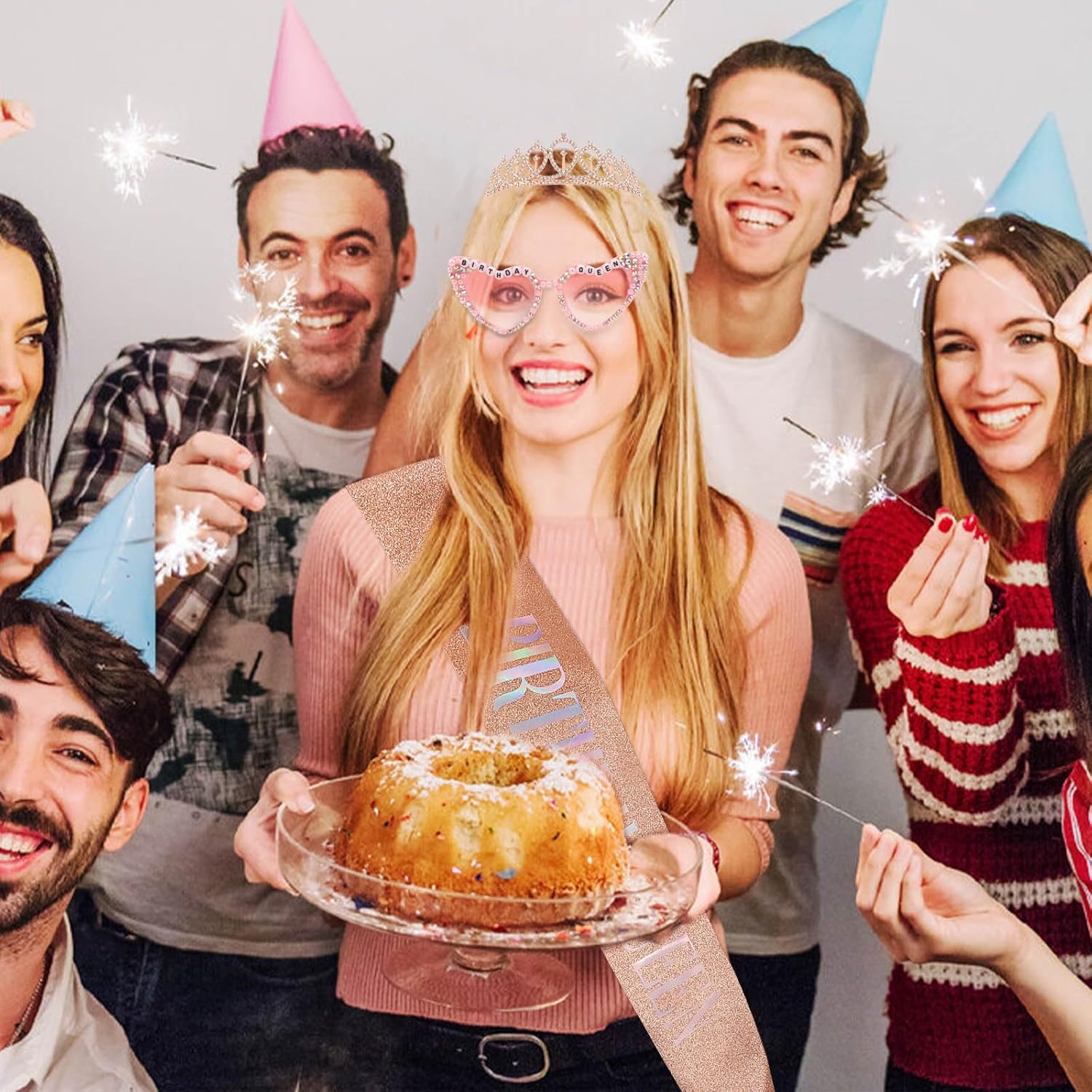 Birthday Queen Sash and Crown & Glasses Set for Women, Rose Gold Happy Birthday Sash for Women with Tiara Birthday Decorations for Woman Girls Birthdays Party Favors - Image 7