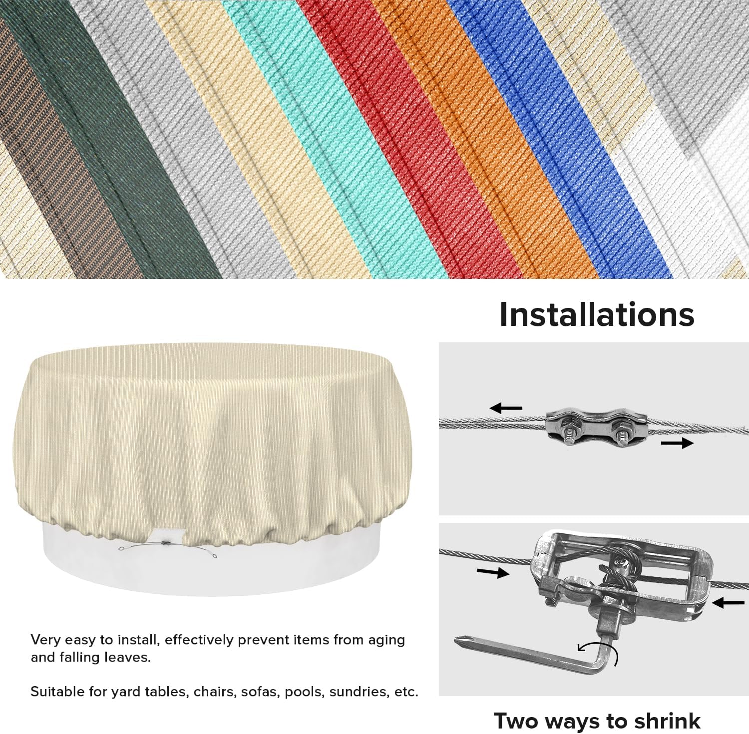 INFRANGE-Patio Furniture Covers 12' UV Resistant Heavy Duty Cover Permeable for Outdoor Round and Rectangle Table Chair Sofa Beige