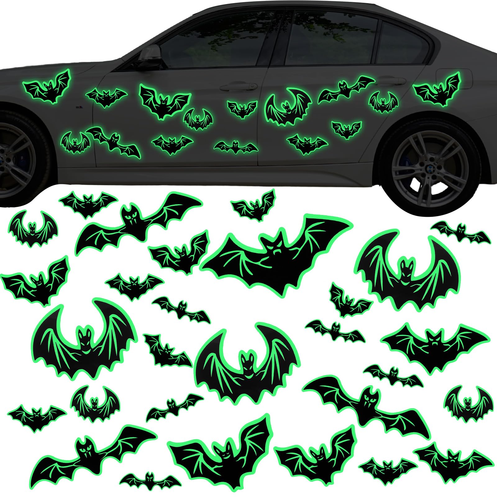 24 Pieces Halloween Magnets Decoration Glow Halloween Car Magnet Stickers Luminous Halloween Fridge Magnet Bats Magnetic Stickers Decorations for Garage Door Car Refrigerator Party