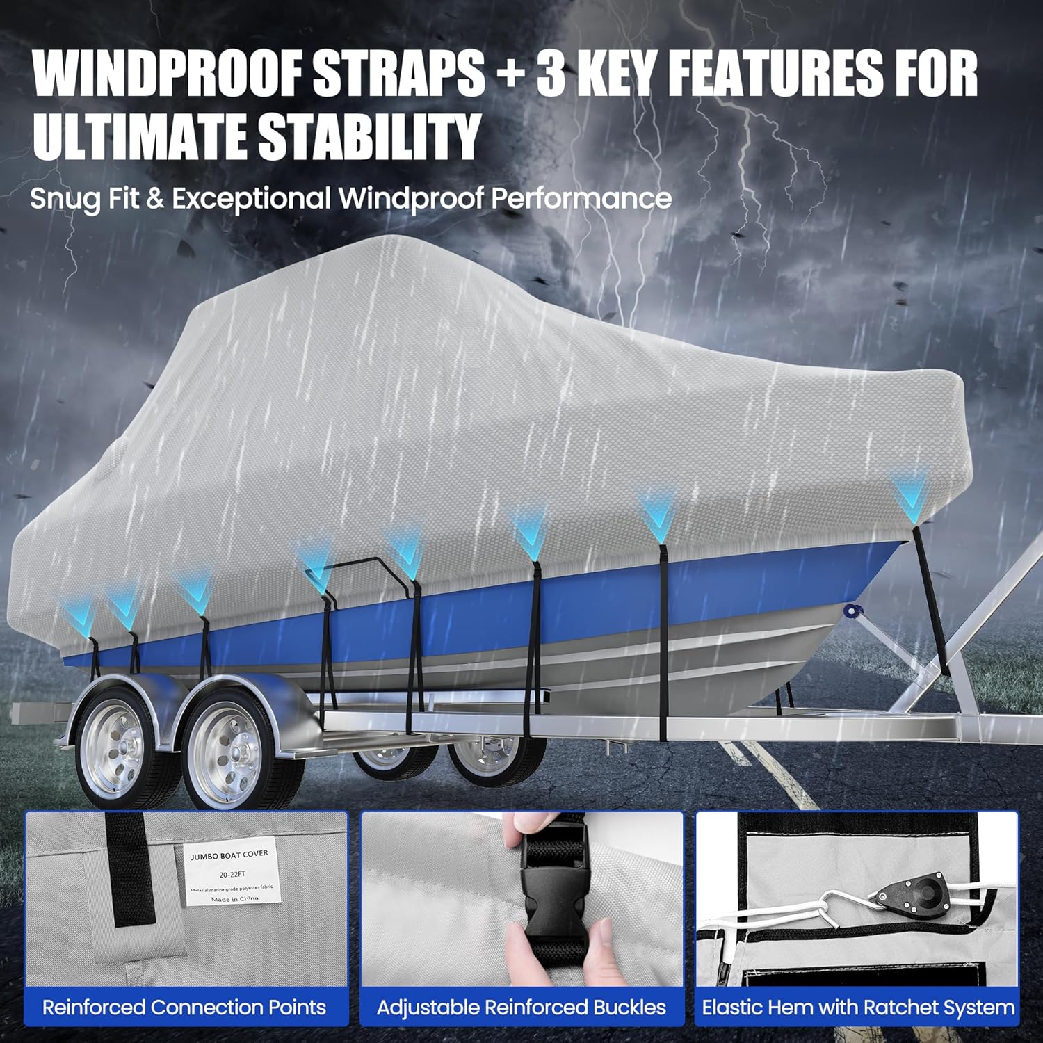 Center Console Boat Cover 16-18ft, Trailerable T-Top/Hard-Top Boat Cover, Marine Grade Oxford Waterproof Boat Covers