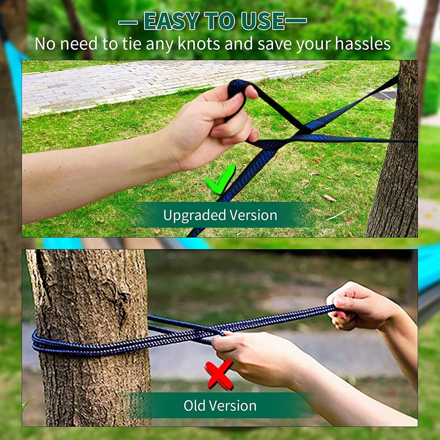 SZHLUX Camping Hammock Double & Single Portable Hammocks with 2 Tree Straps, Great for Hiking,Backpacking,Hunting,Outdoor,Beach,Camping, Light Grey & Sky Blue : Patio, Lawn & Garden