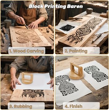 Tlence 2 Pack Block Printing Baren, 4 Inch Wood Barens for Printmaking, Hand Press Printing Tool with Ergonomic Handle for Linocut, Crafting, Scrapbooking, Ink, Stamping