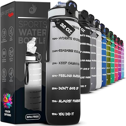 Botella de agua deportiva motivacional, botella de agua de 32 onzas con marcador de tiempo, botella de agua de gimnasio de 1 litro, apertura de un
