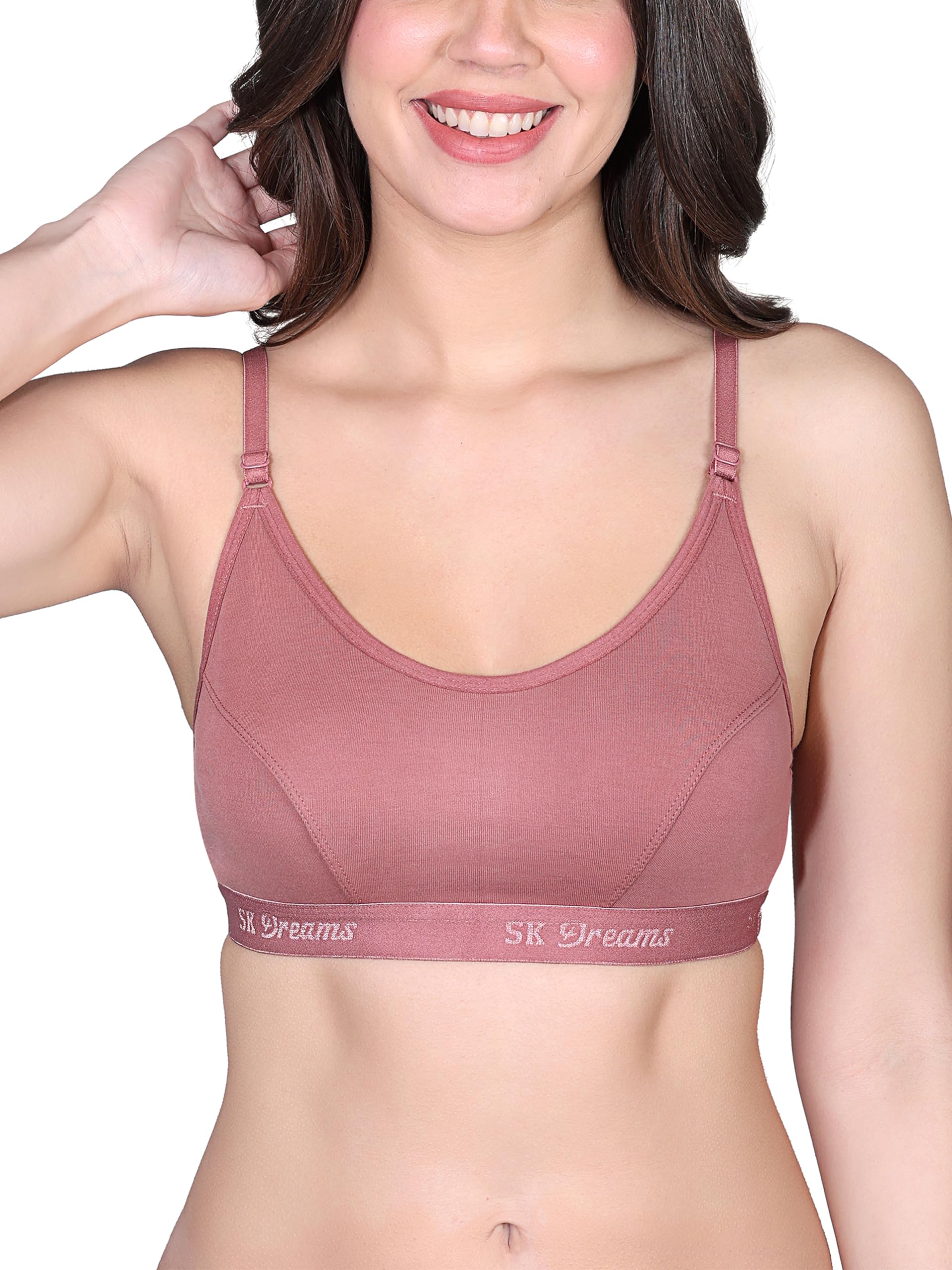 Cotton Blend Seamed Non Padded Non-Wired Medium Coverage Women Sports Bra-image-42