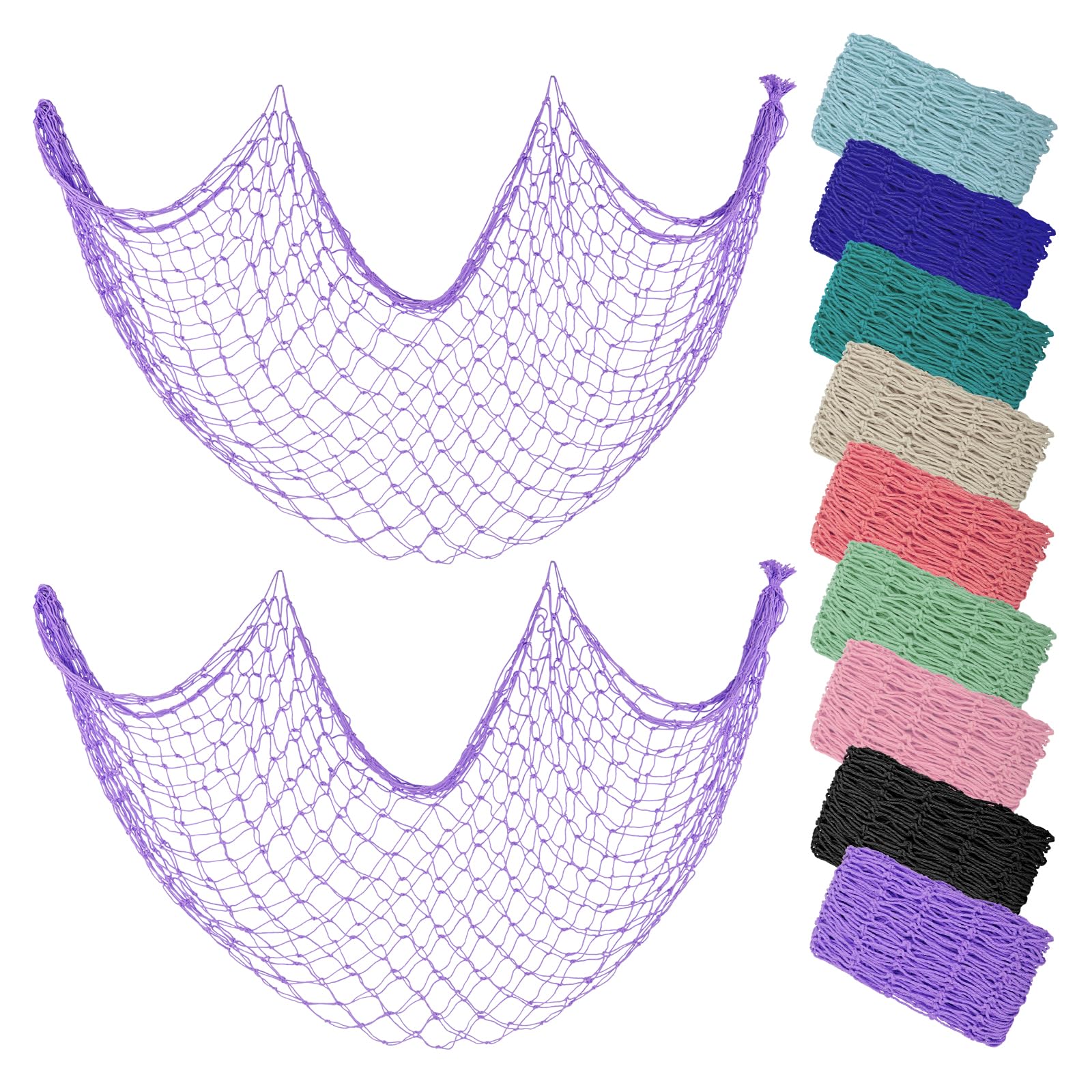 ZUEXT Purple Fishing Net Decorative 80x40 Inch, 2 Pack Large Picture Fish Net, Wall Photo Hanging Fishnet for Nautical Mermaid Pirate Ocean Themed