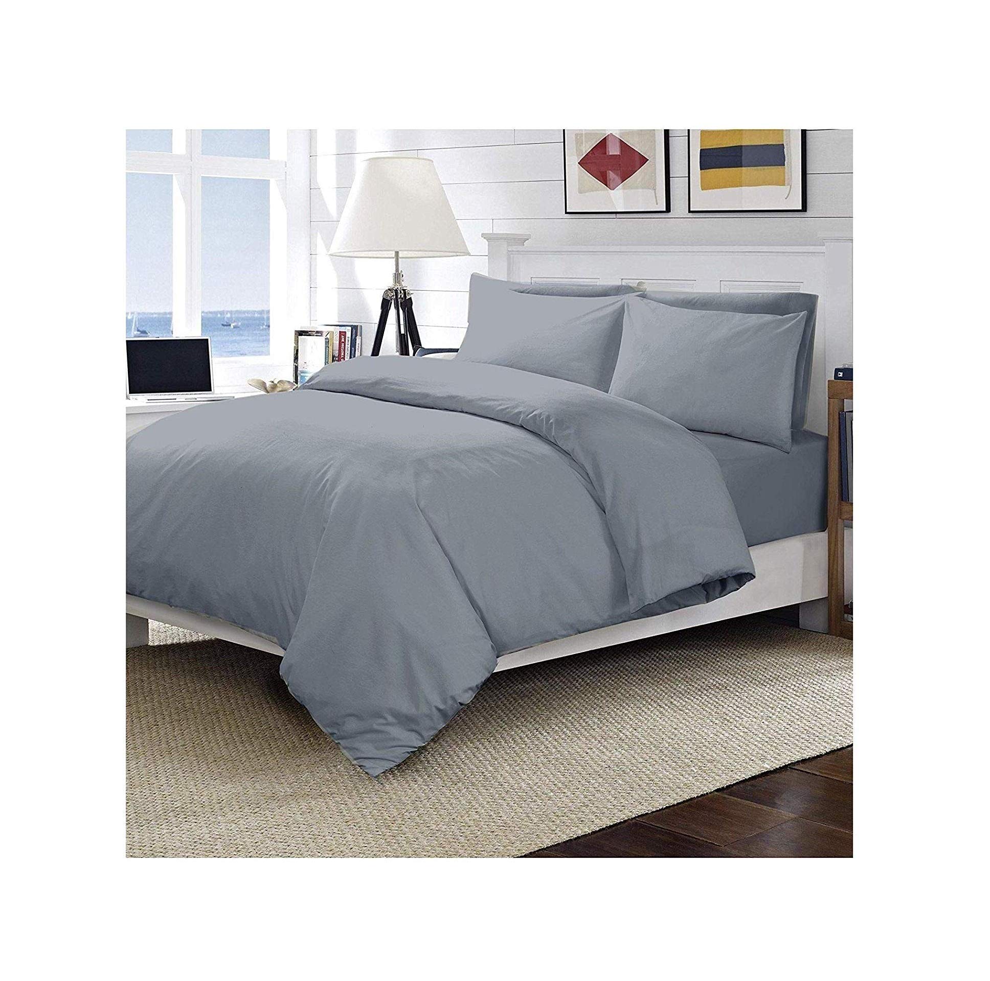 Maria Luxury Bedding & Linen Grey Excellent Hotel Quality Double Size Fitted Sheet 400Tc Egyptian Cotton Cover Bedding Set - Double Size,